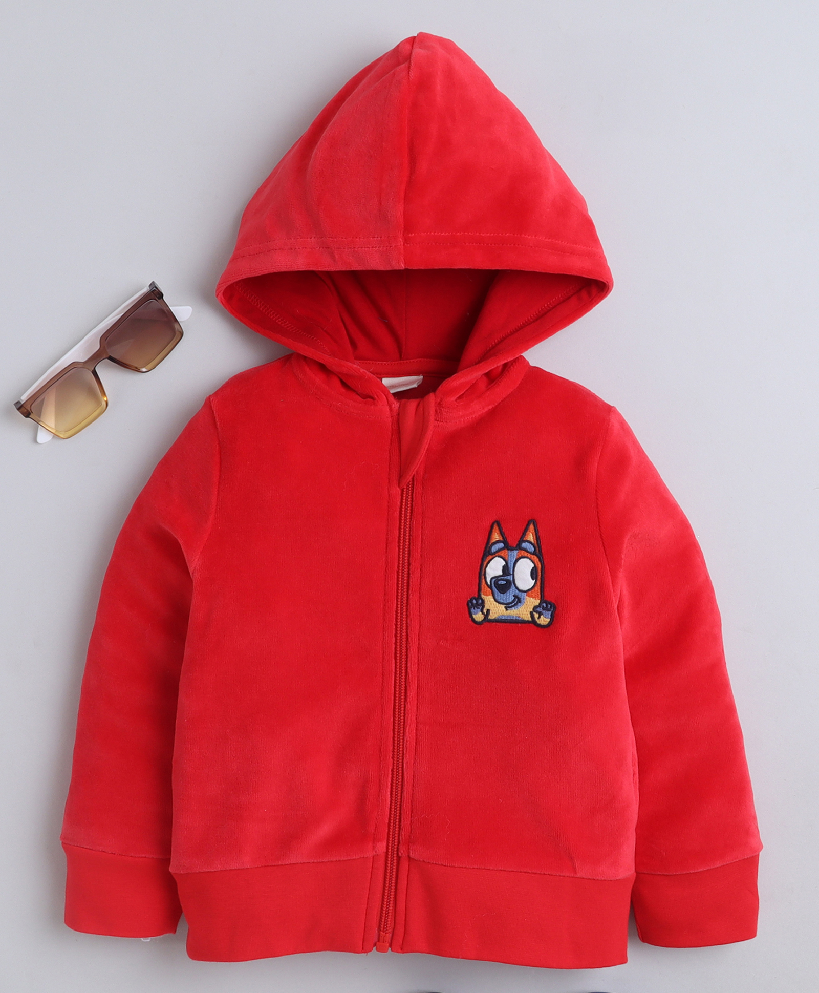 BABY NATION Cotton Fleece Knit Full Sleeves Dog Embroidered Light Winter Hooded Sweatjacket - Orange-picture-26