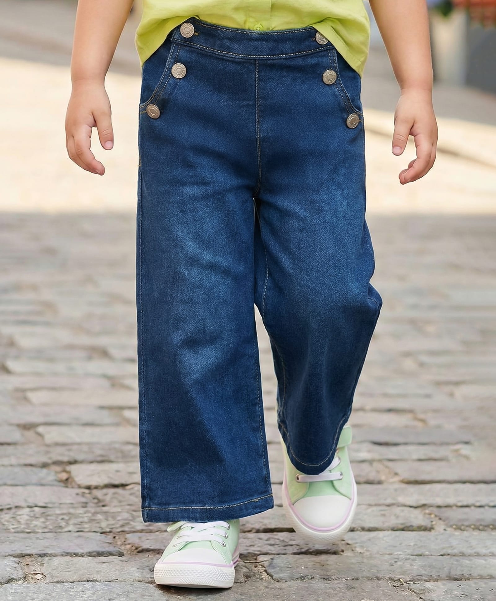 Babyhug Full Length Washed Denim Jeans With Stretch - Navy Blue