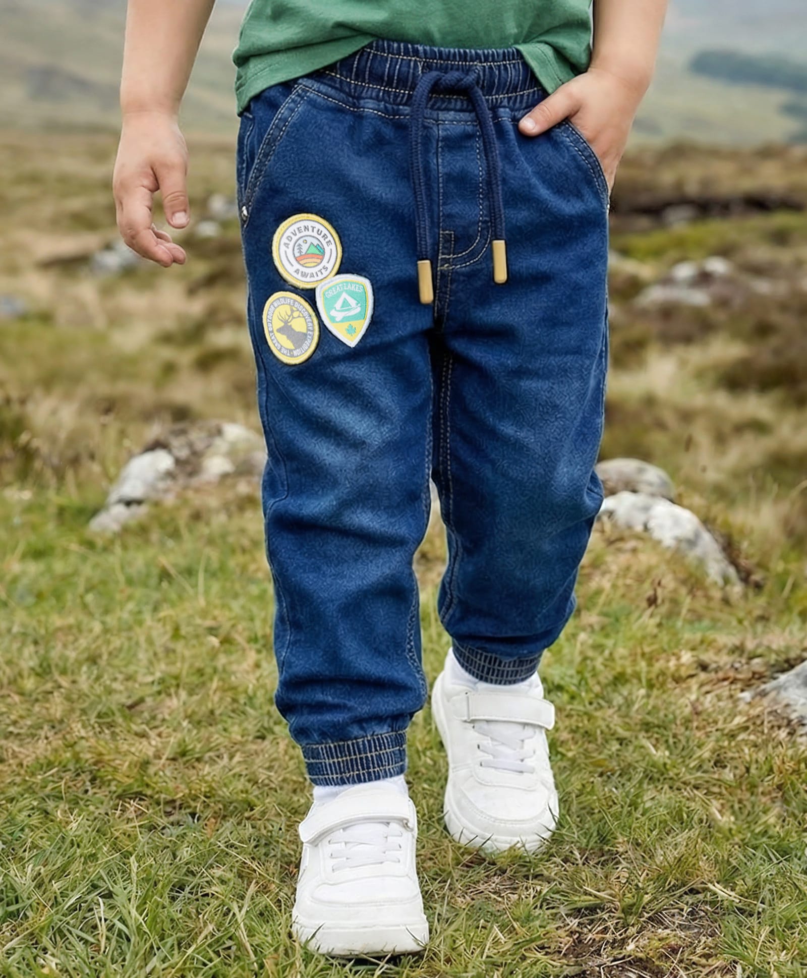 Babyhug Full Length Washed Denim Jeans With Patch Detailing & Stretch - Blue-picture-28