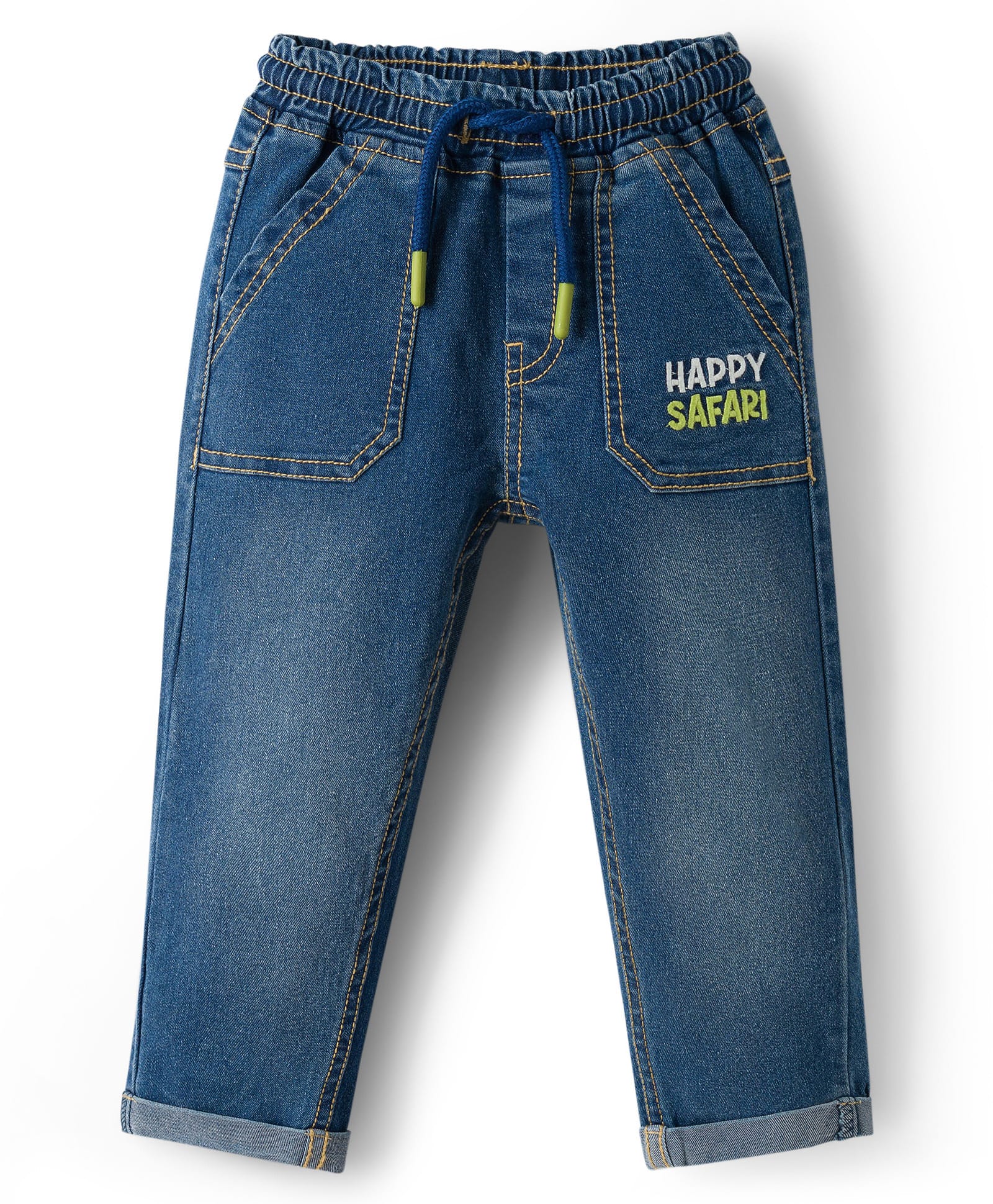 Babyhug Full Length Denim Jeans with Happy Safari Embroidery - Blue-picture-10
