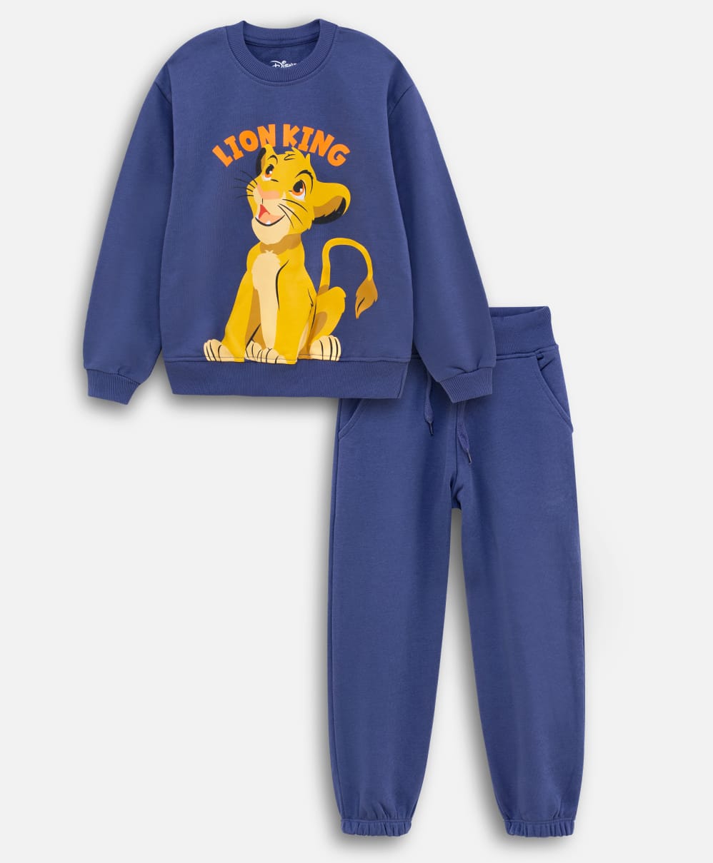 Nap Chief Cotton Blend Knit Lion King Featuring Full Sleeves Simba Printed Winter Sweatshirt & Joggers Set - Skipper Blue-image-13