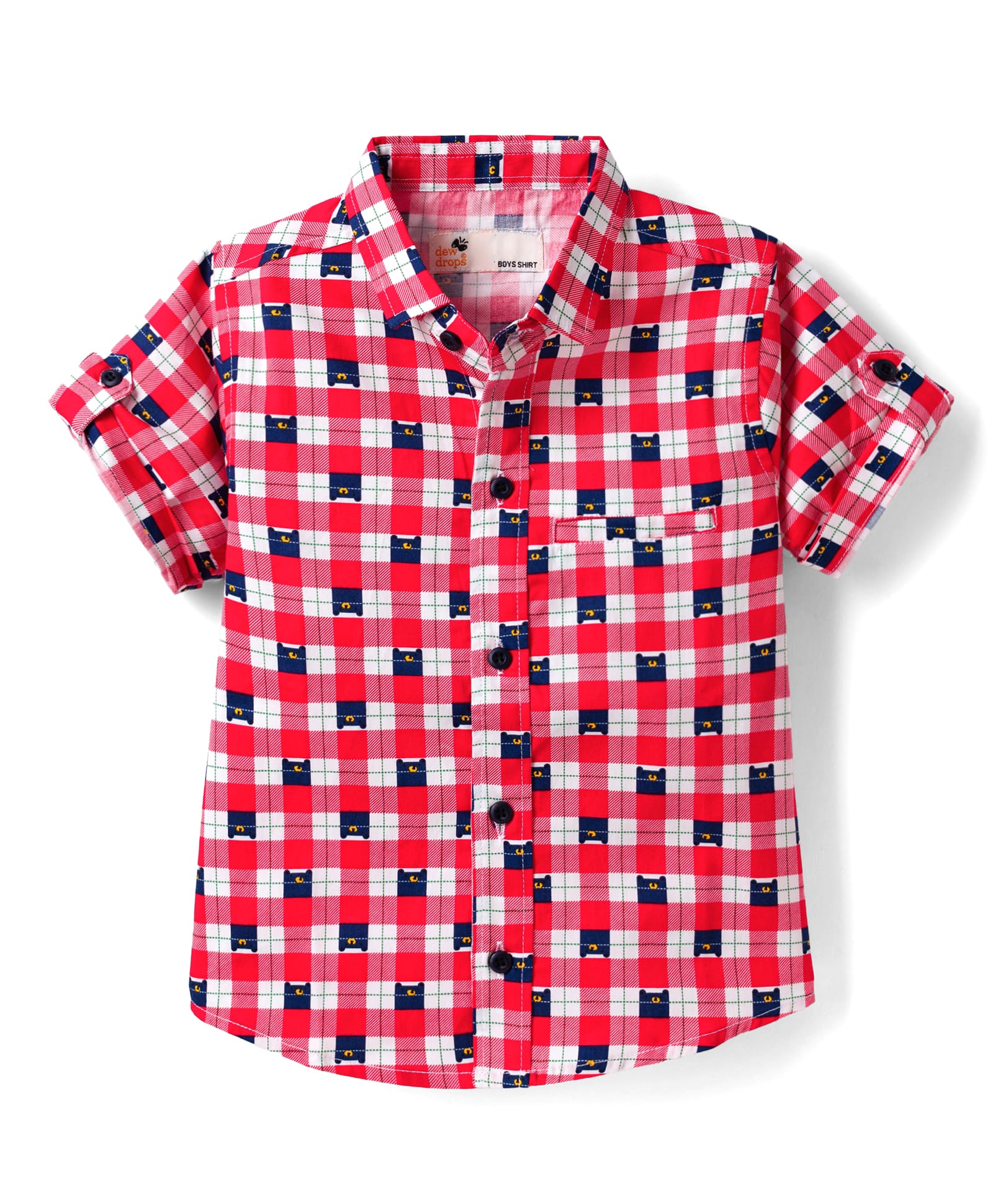 Dew Drops Cotton Woven Half Sleeves Checks Shirt - Red-image-41