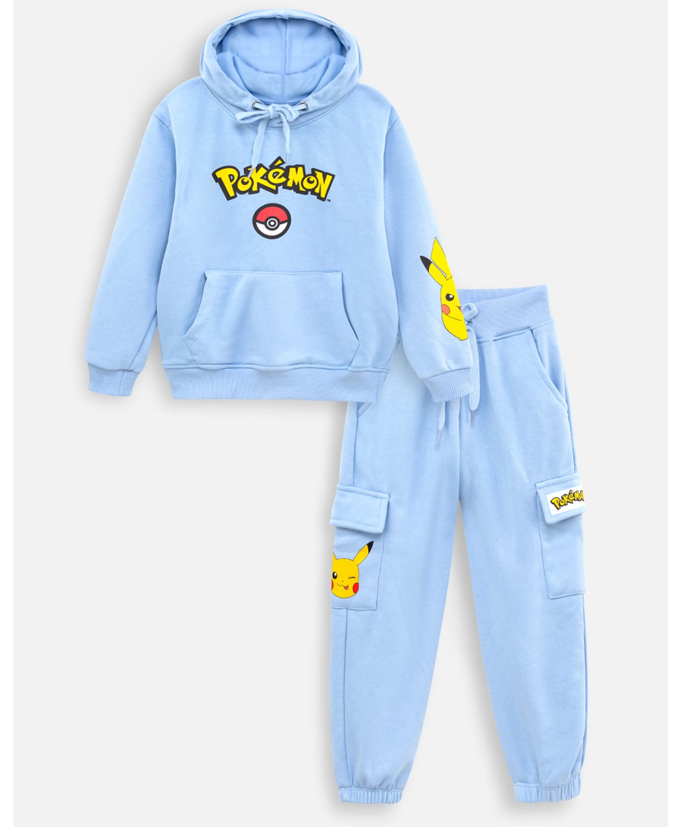 Nap Chief Cotton Blend Knit Pokemon Featuring Full Sleeves Character Printed Winter Hoodie & Joggers Set - Light Blue-image-42