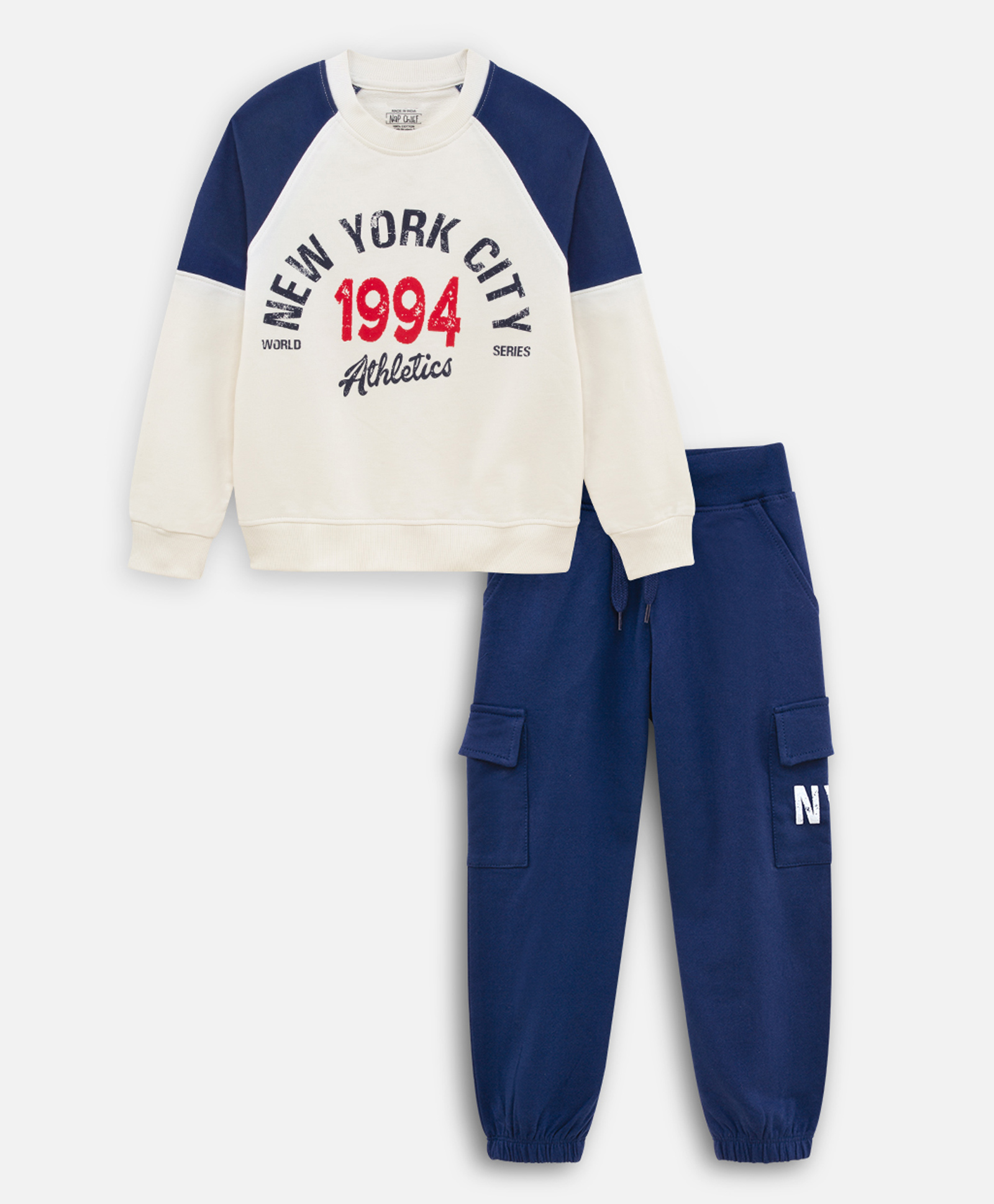 Nap Chief Pure Cotton Knit Full Sleeves New York City Text Printed Winter Sweatshirt & Joggers Set - Off White-picture-24