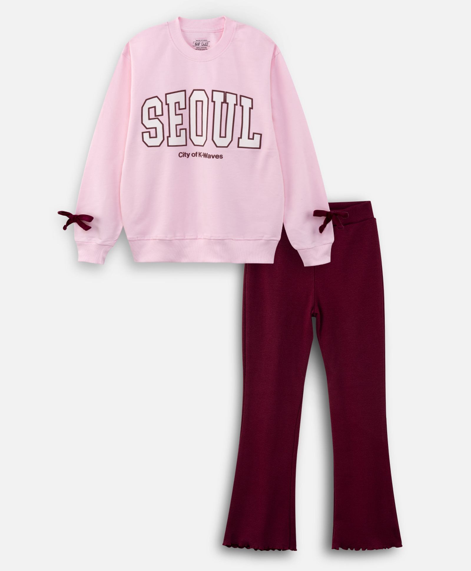 Nap Chief Pure Cotton Knit Full Sleeves Seoul Text Printed Winter Sweatshirt & Pants Set - Pink-picture-25