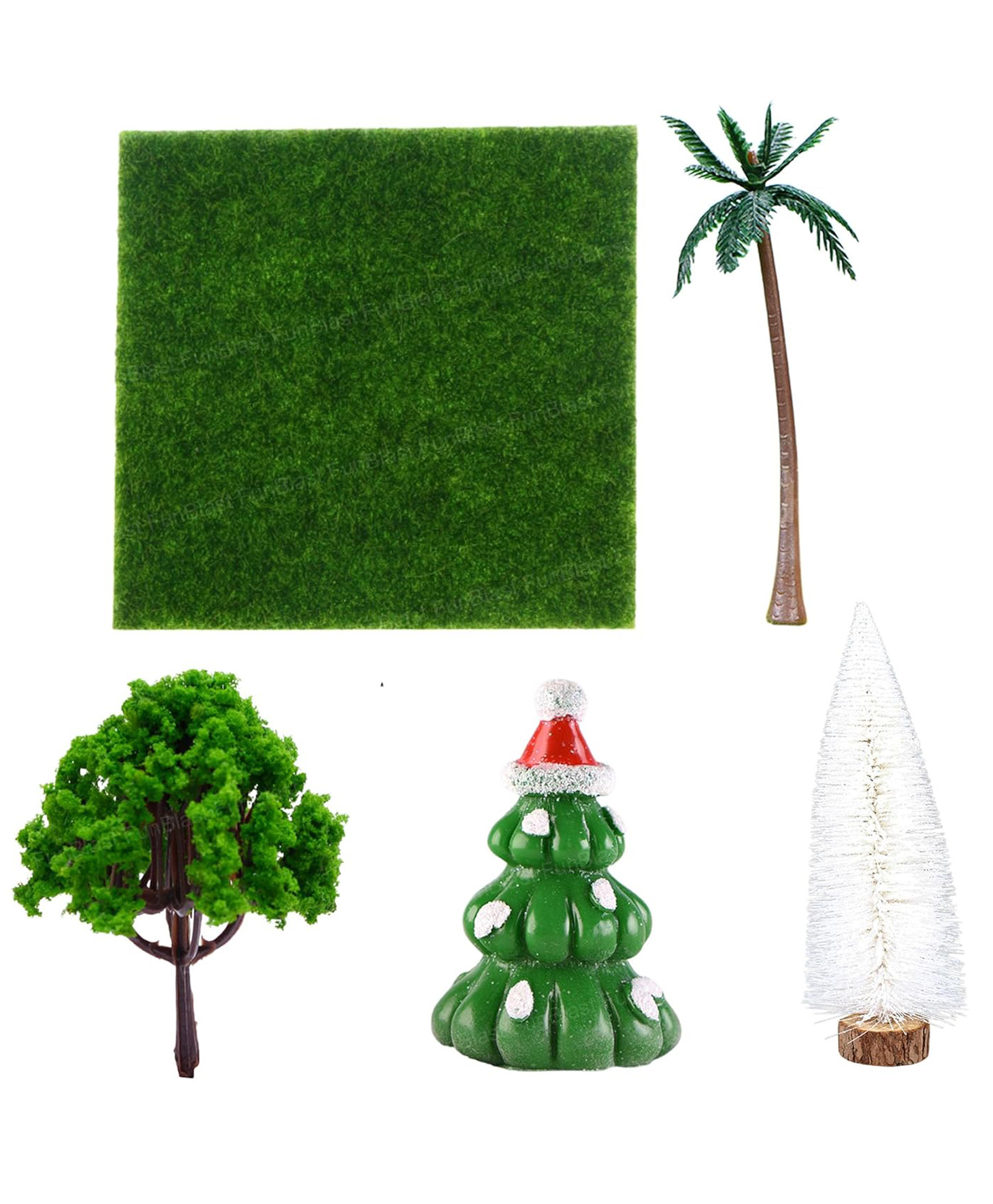 FunBlast Resin Christmas Tree with Grass Mat Miniature Figurines Pack of 5 (Multicolor)-picture-8