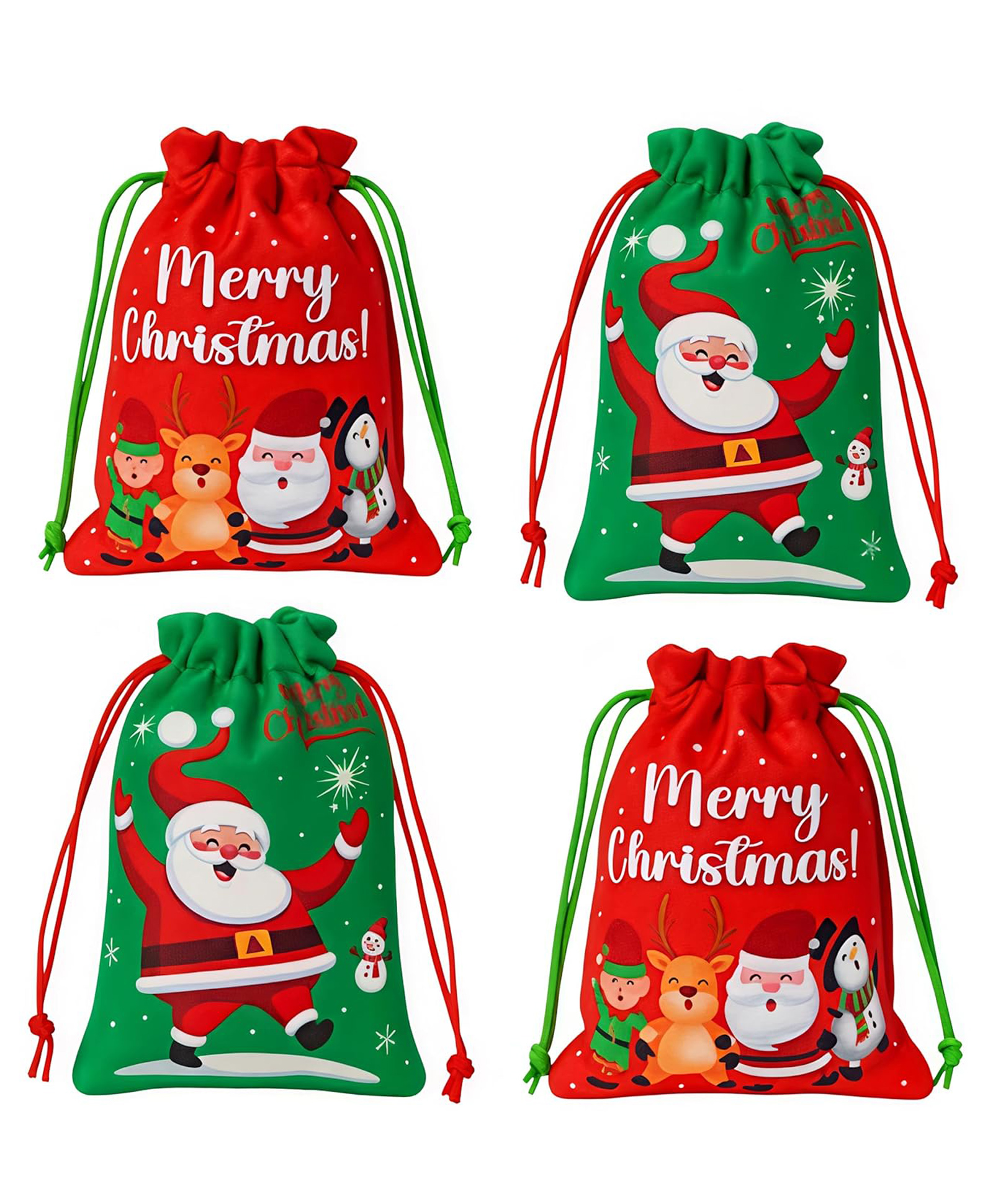 FunBlast Merry Christmas Theme Drawstring Gift Bag for Kids Pack of 4 Potli Bag (Multicolor)
