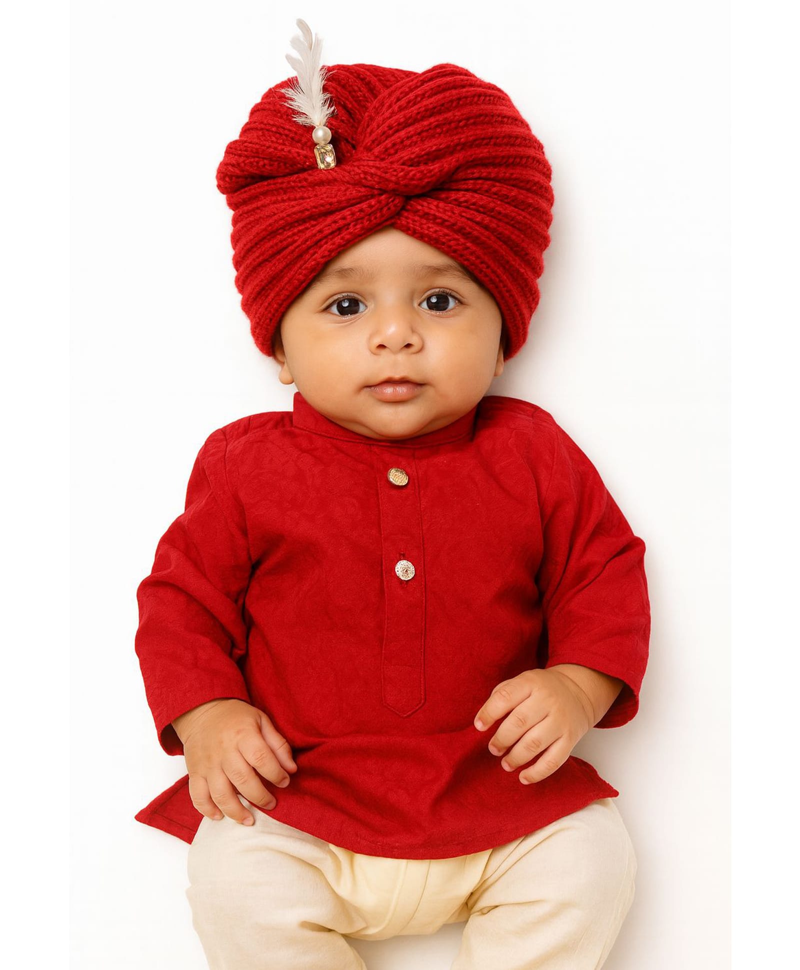 Tipy Tipy Tap Feather Applique Detailed Turban - Red - Circumference 32 Cms-picture-11