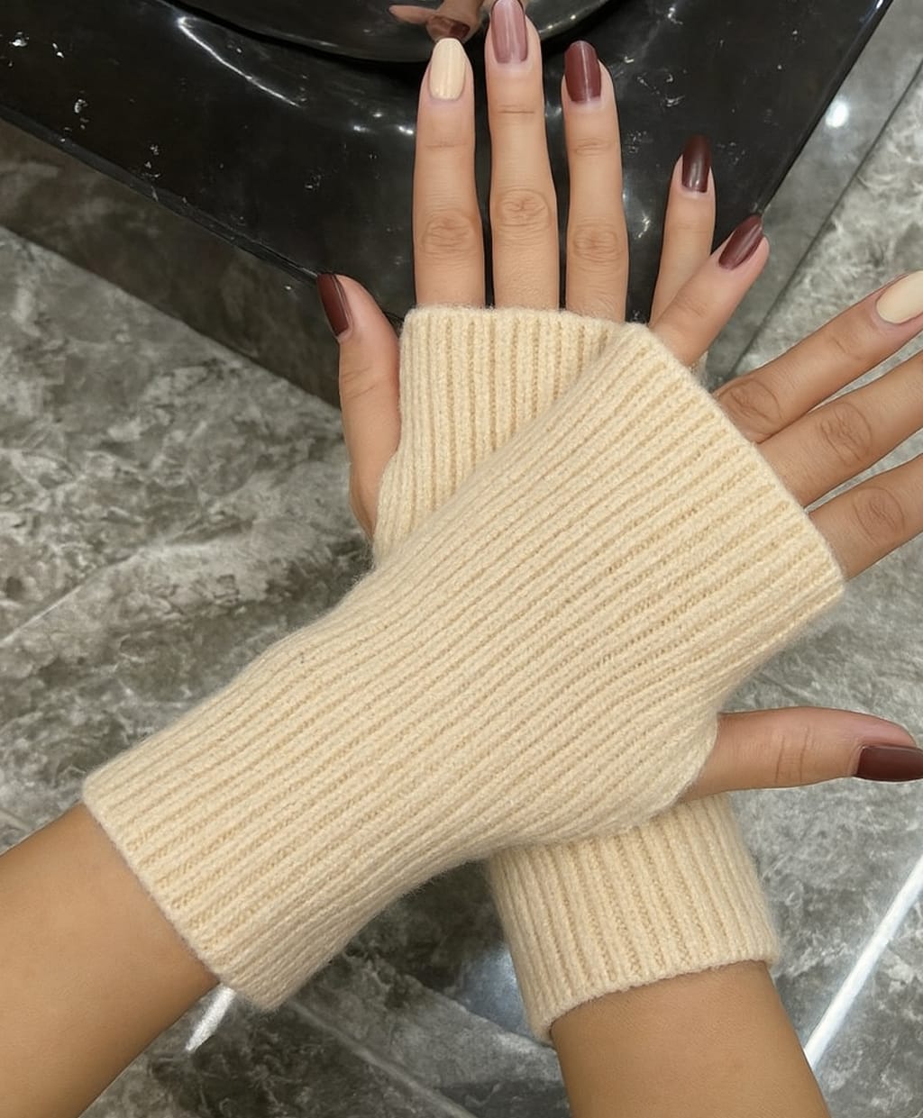 Tipy Tipy Tap Striped Wrist Warmers - Beige-picture-26