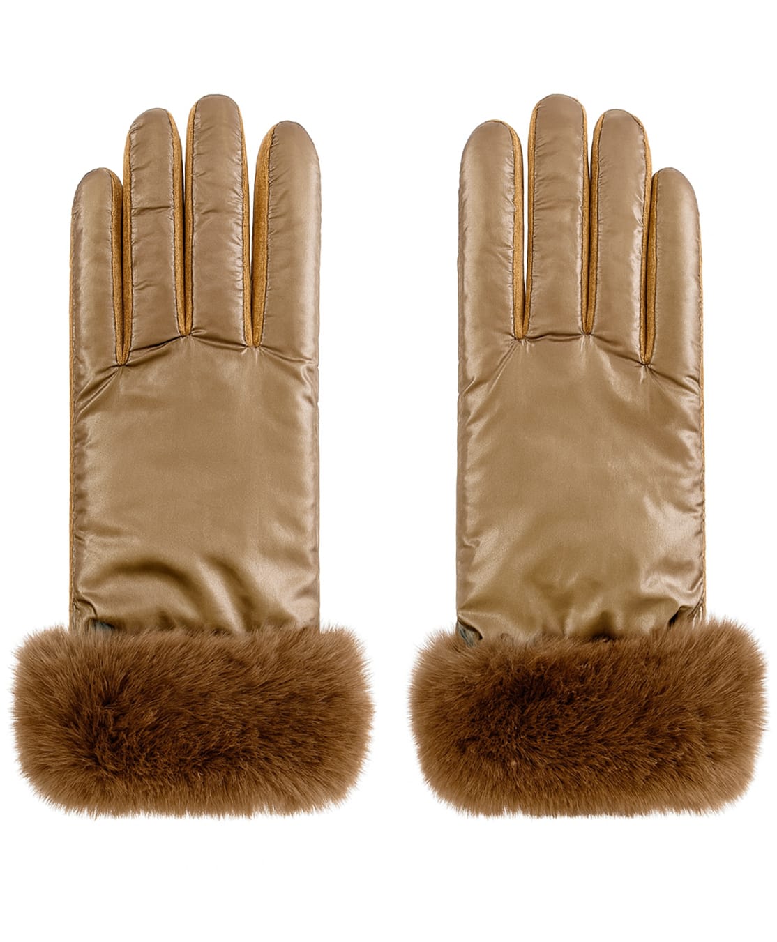 Tipy Tipy Taps Fur Solid Puffer Gloves - Gold-image-49