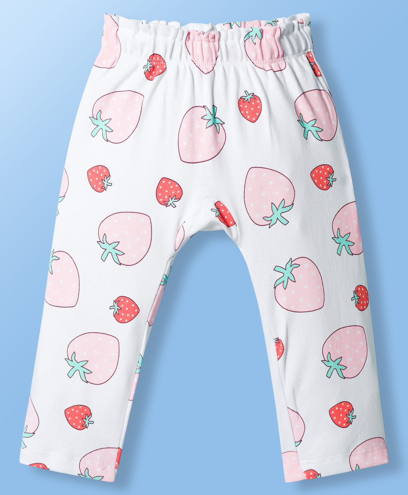 Doodle Poodle Cotton Knit Full Length Strawberry Printed Diaper Leggings - White-image-37