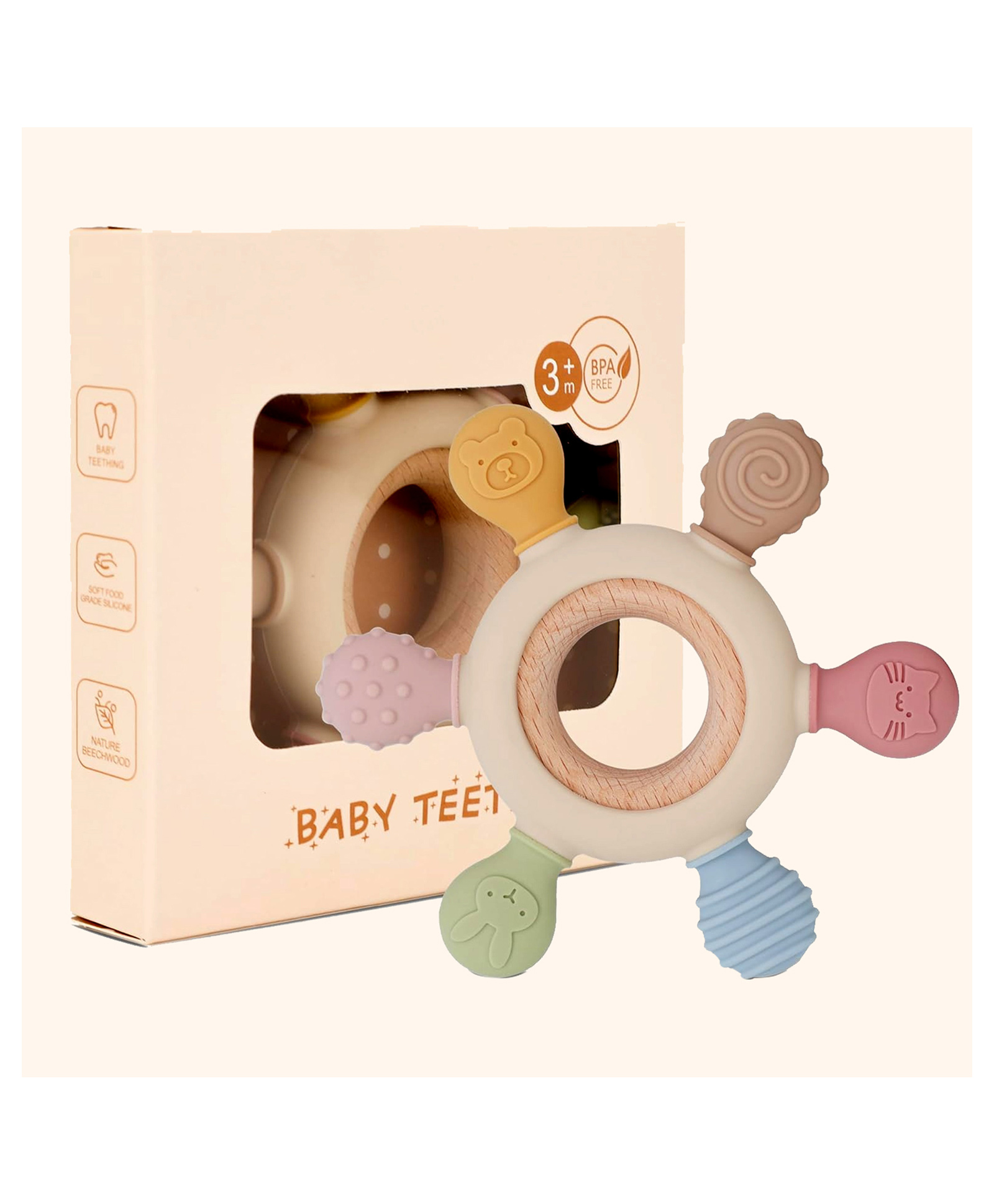 Bebe Burp Silicone & Wooden Baby Teether (BPA-Free, 3+ Months, Multi-Colour)-picture-10