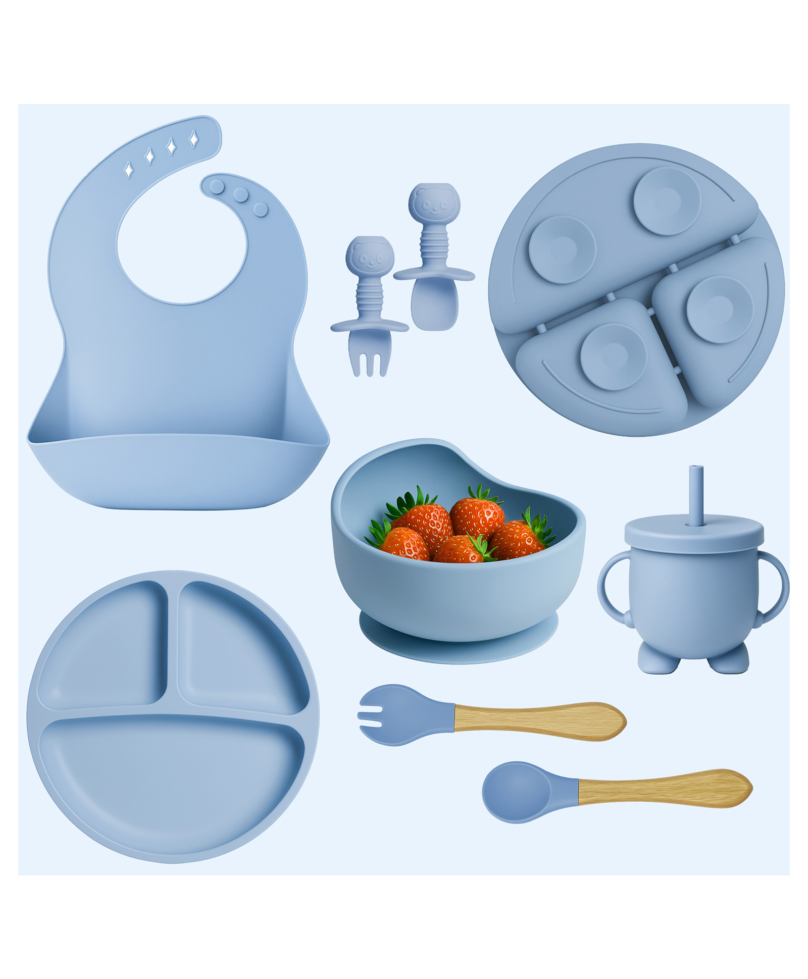 Bebe Burp Silicone Baby Feeding Set- (8 Pcs, Blue, 6+ months)-image-14