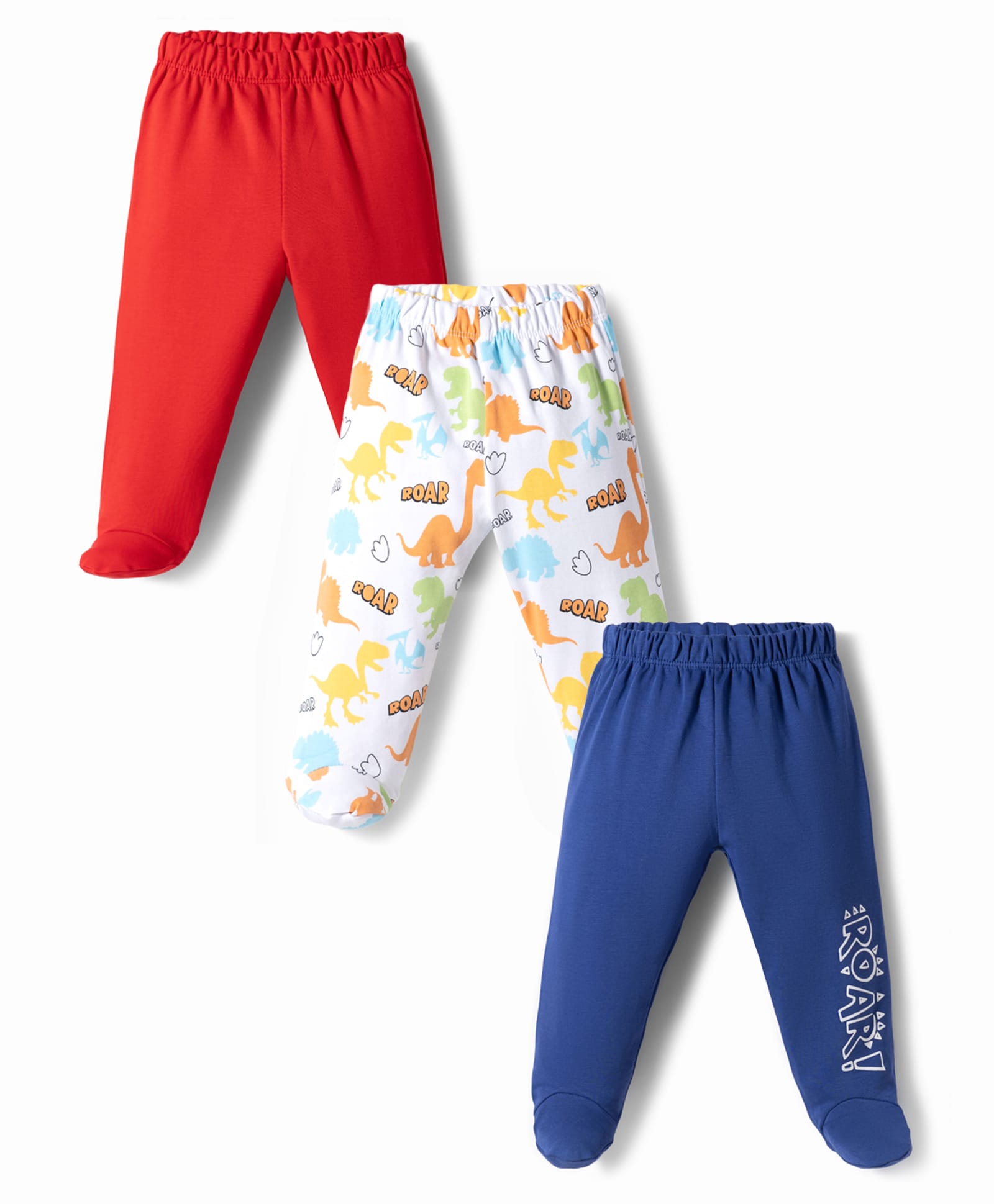Doodle Poodle Interlock Cotton Knit Dino Printed Bootie Leggings Pack of 3 - Navy Blue Red & White-picture-23