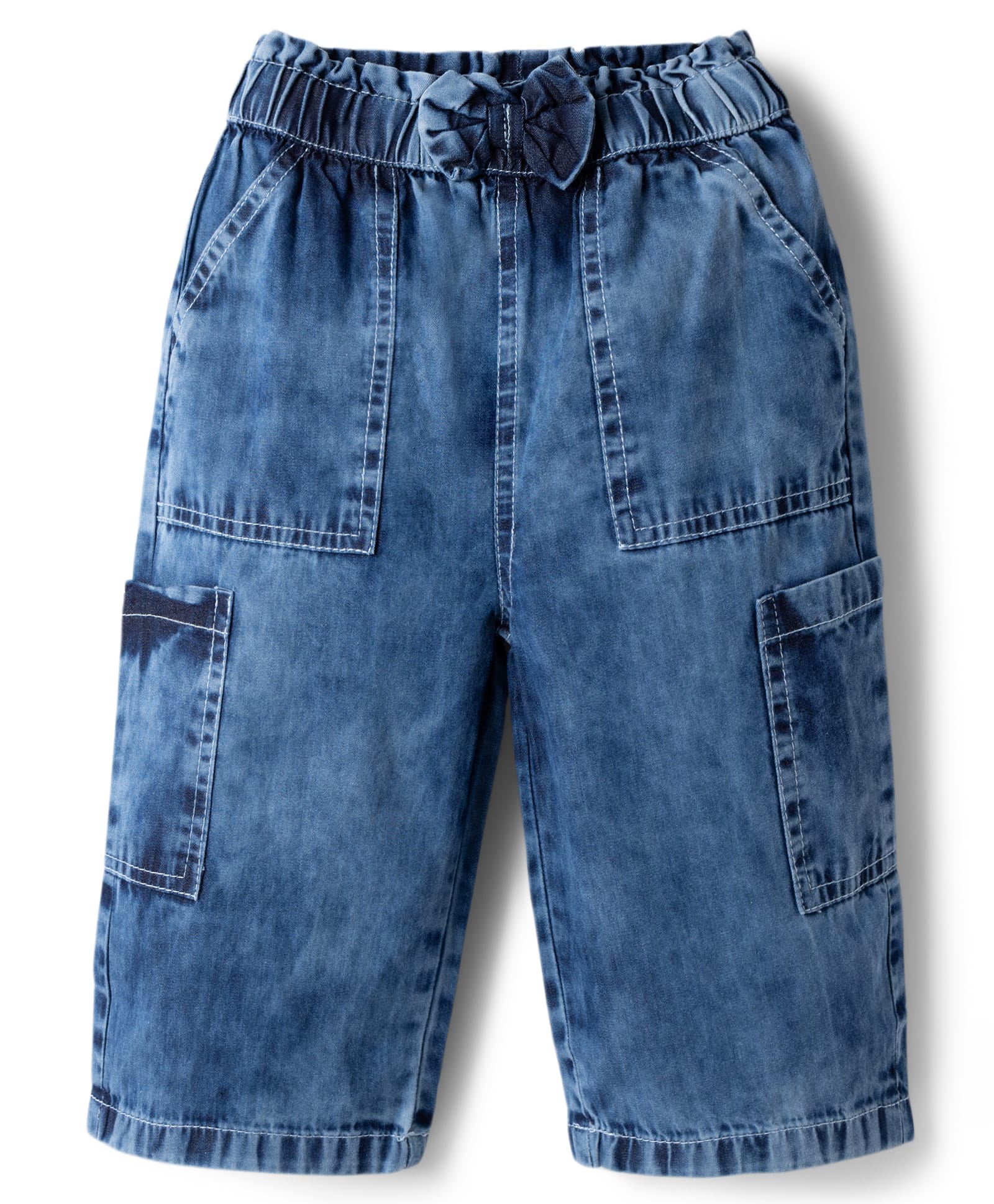 Babyhug Denim Washed Solid Ankle Length Culottes With Bow Applique - Light Blue-picture-29