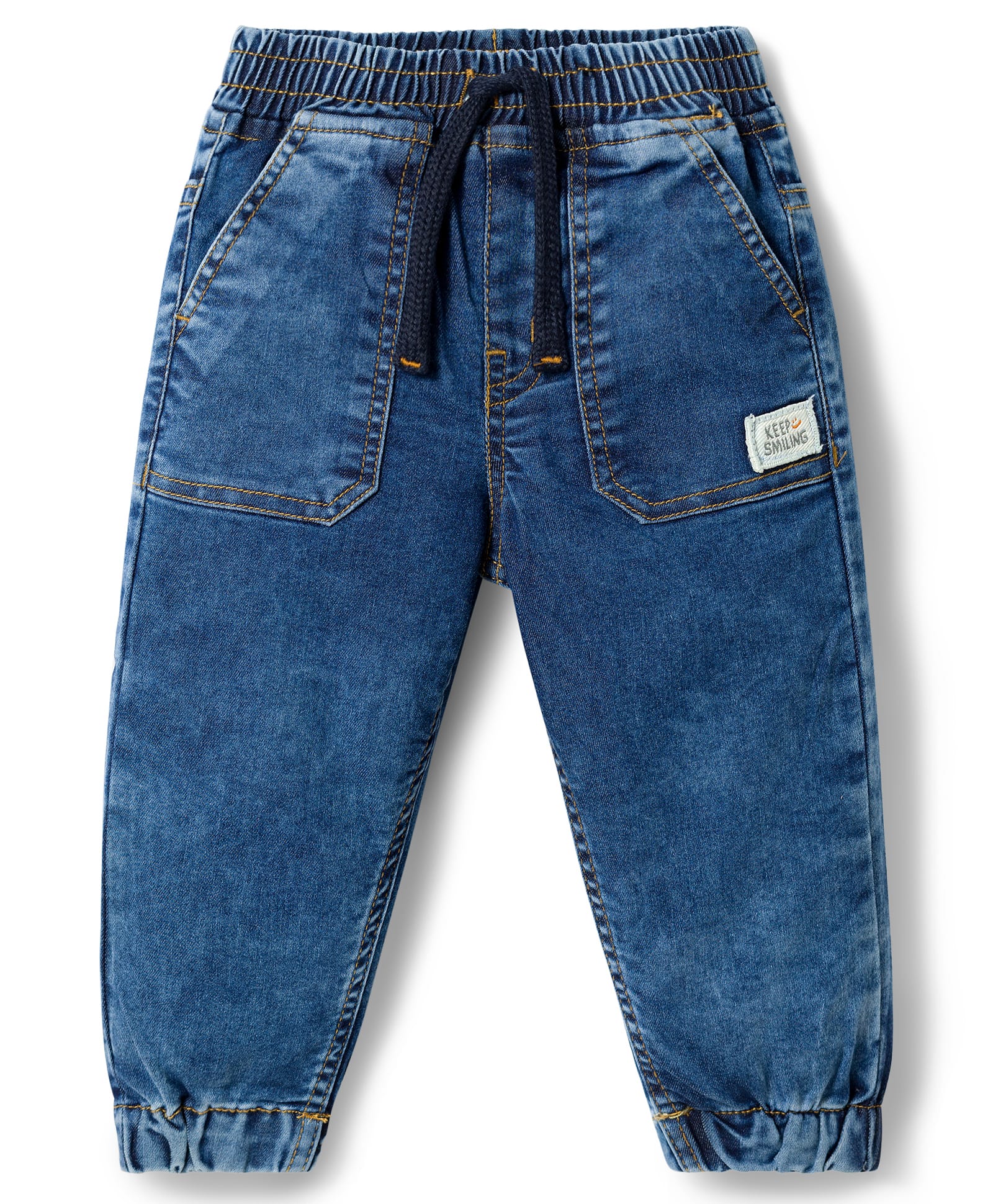 Babyhug Full Length Washed Denim Jeans with Stretch - Blue