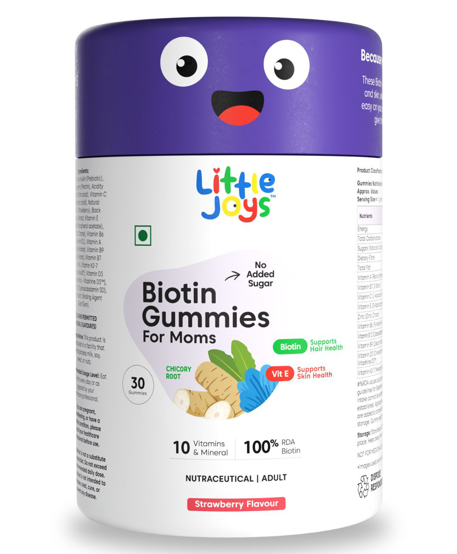 Little Joys Biotin Hair Gummies for Moms for Stronger Hair with No Added Sugar 100% Veg - 30 Pieces