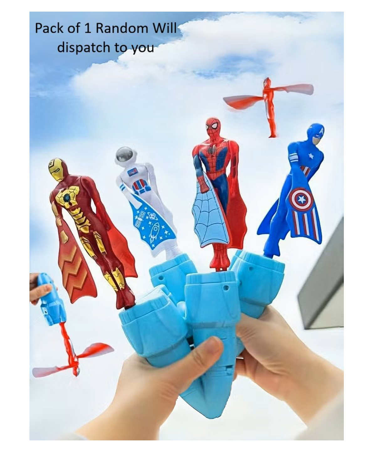 Sanjary Superhero Flying Launcher Toy a fun slingshot-style action figure-and-release launching, perfect for outdoor play for kids pack of 1 color design may vary