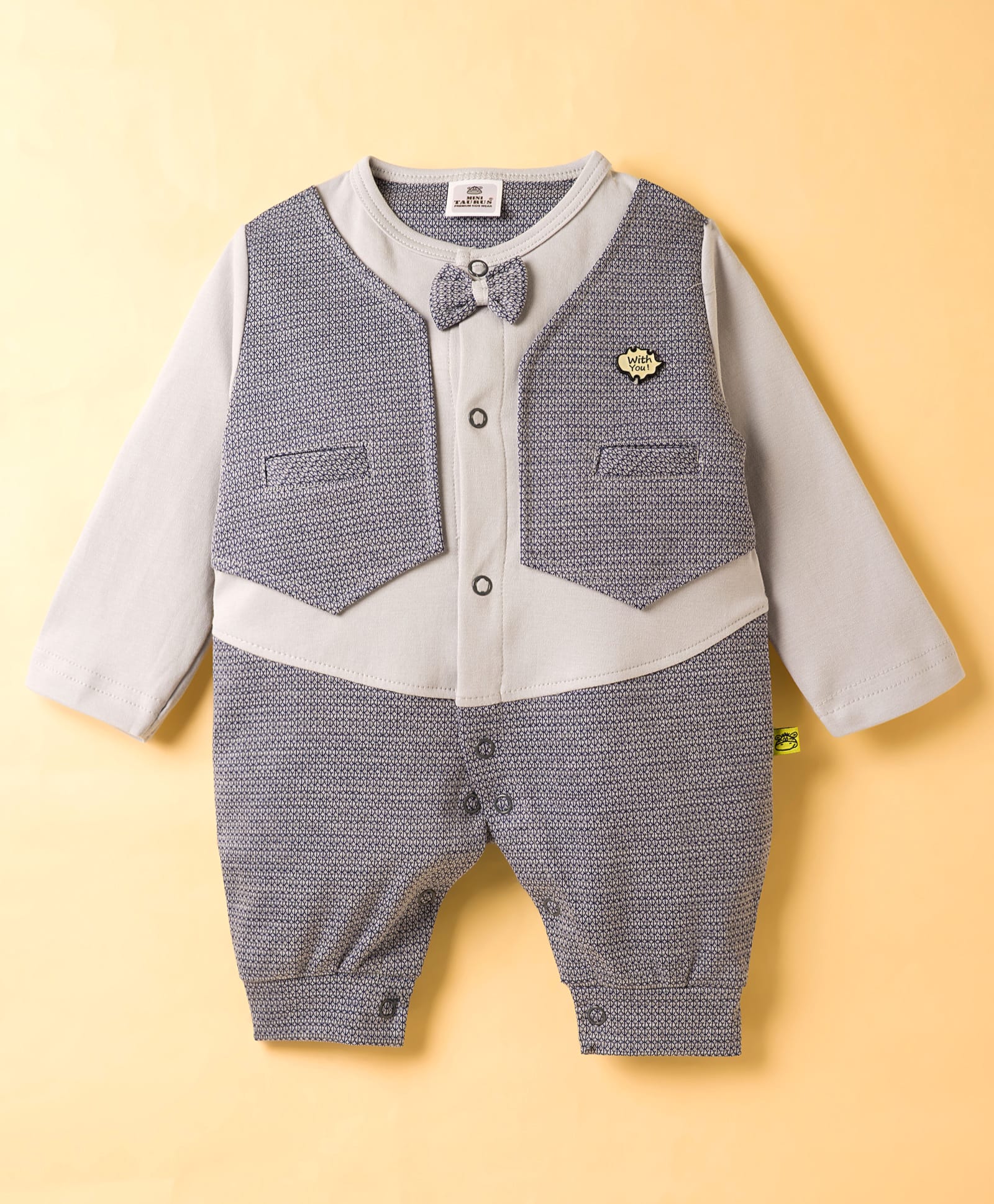 Mini Taurus Interlock Knit Full Sleeves Party Romper with Bow Applique - Light Blue-picture-32