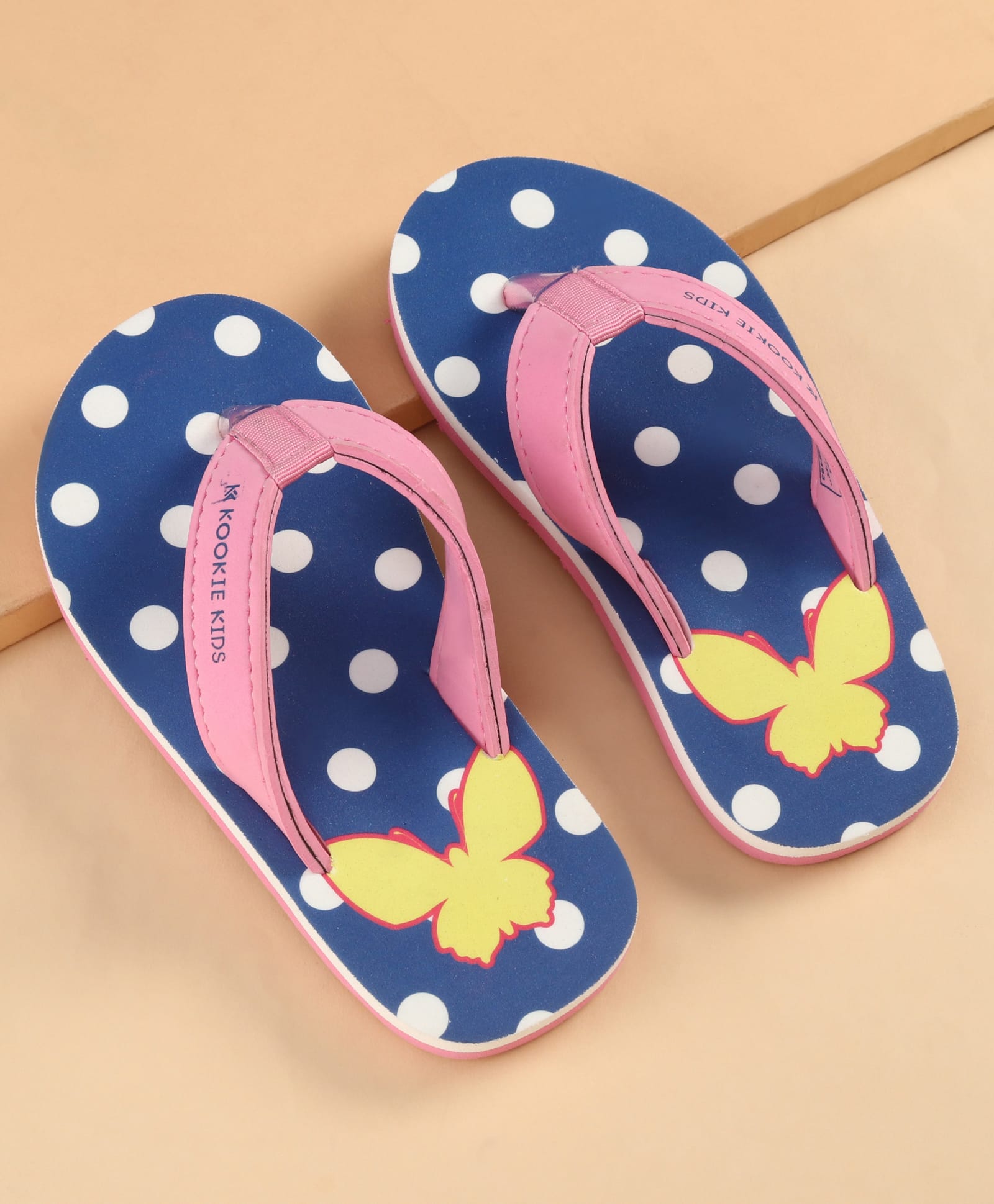 Kookie Kids Slip On Flip Flops With Polka Dots & Butterfly Print - Pink & Navy Blue-image-48