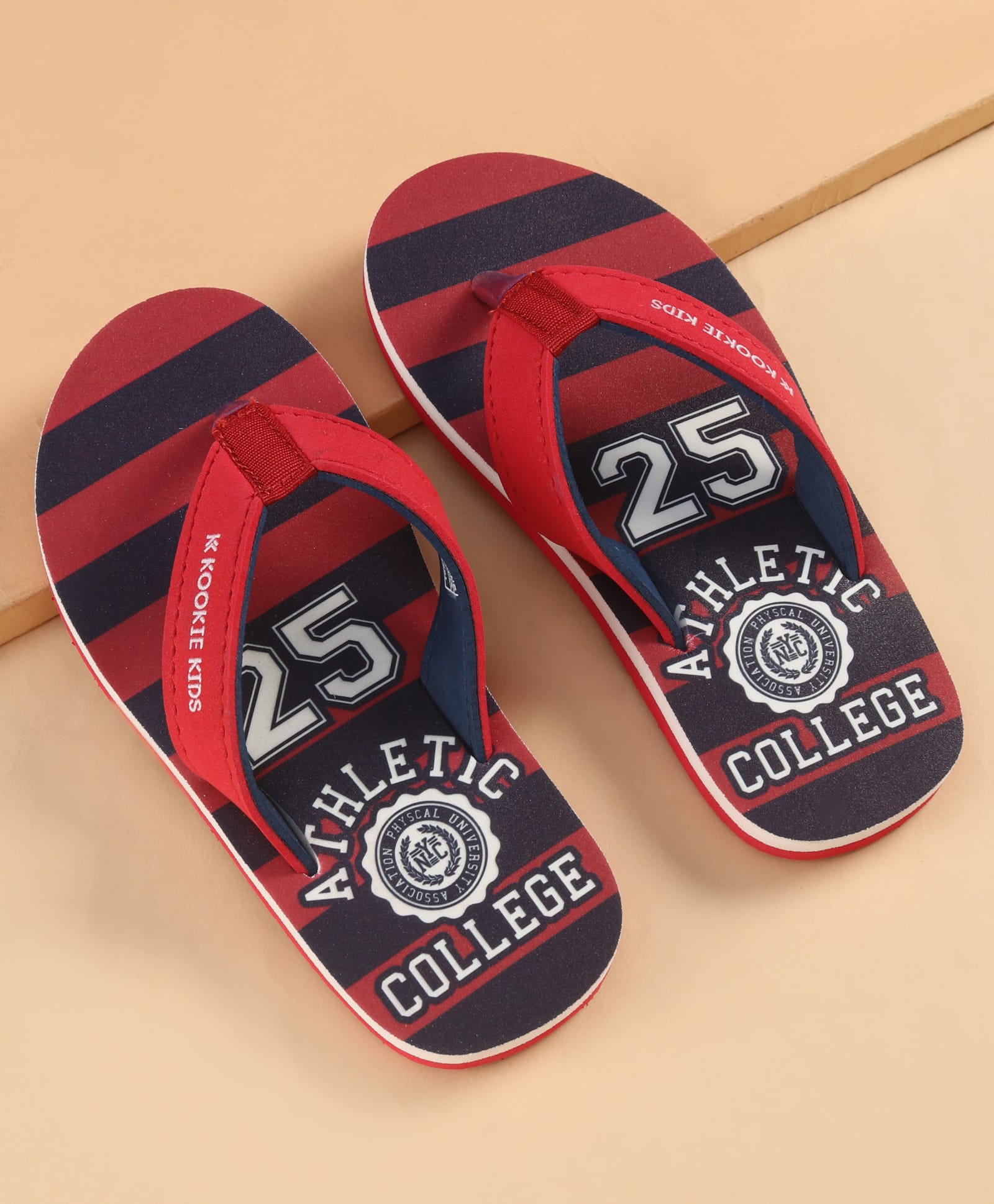 Kookie Kids Slip On Flip Flops With Stripes & Text Print - Red & Blue-image-42