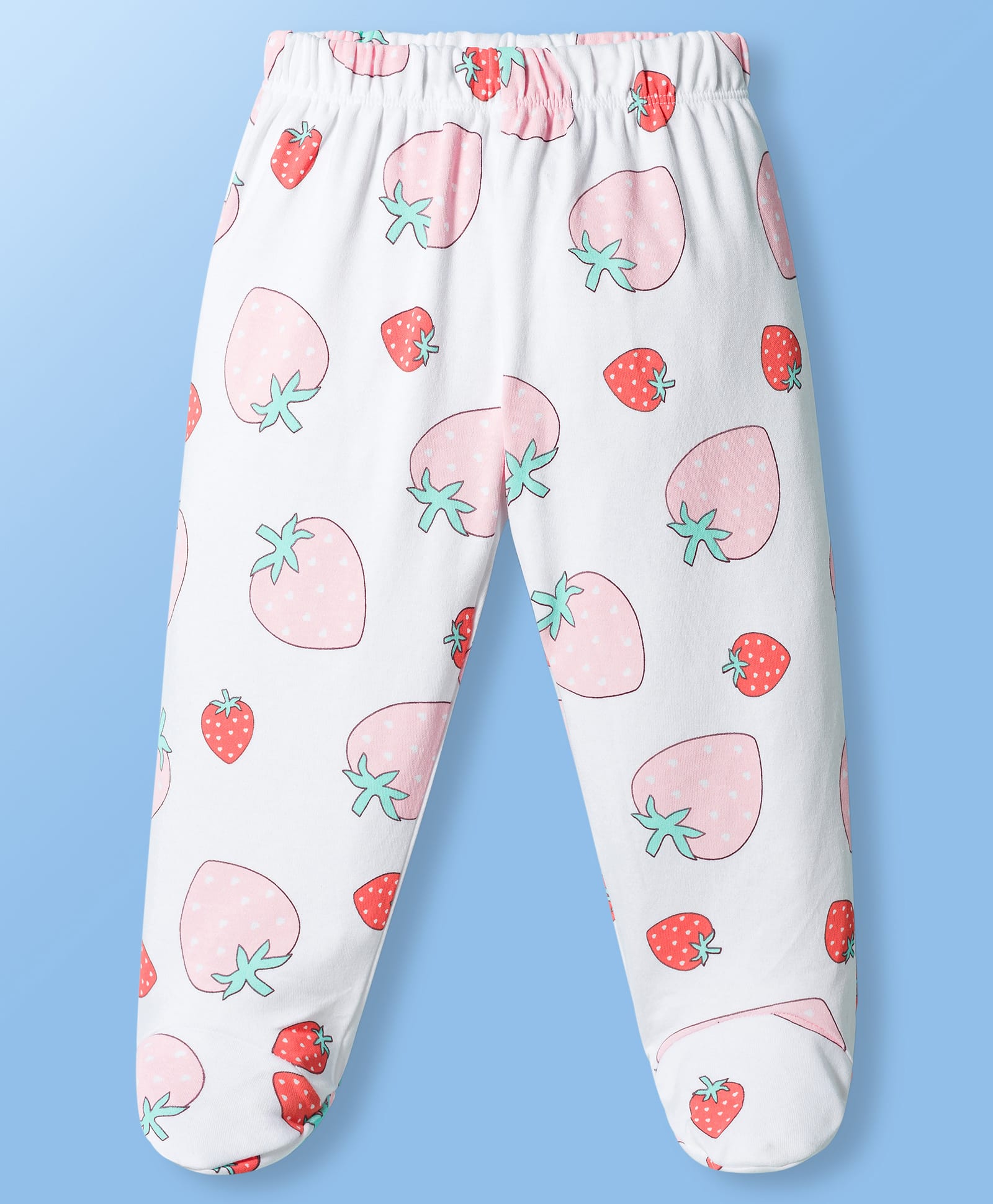Doodle Poodle Interlock Cotton Knit Footed Strawberry Printed Bootie Leggings-Bright White-picture-28