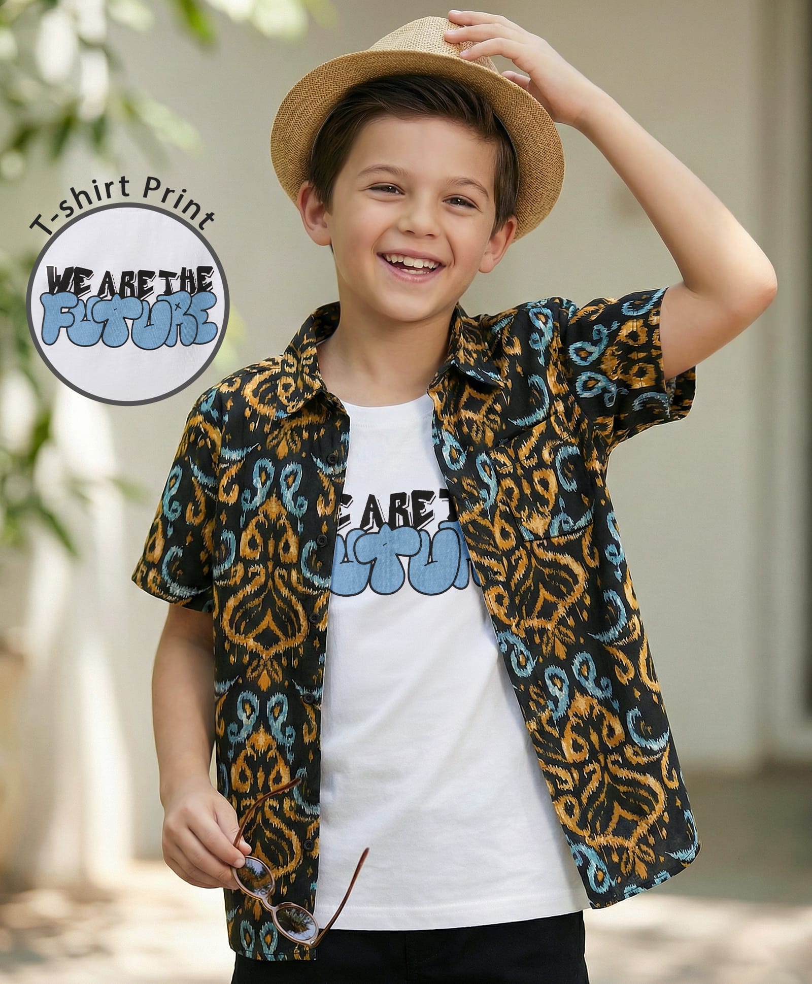 Pine Kids Viscose Woven Half Sleeves Printed Shirt With Tank T-Shirt - Multicolour-image-44