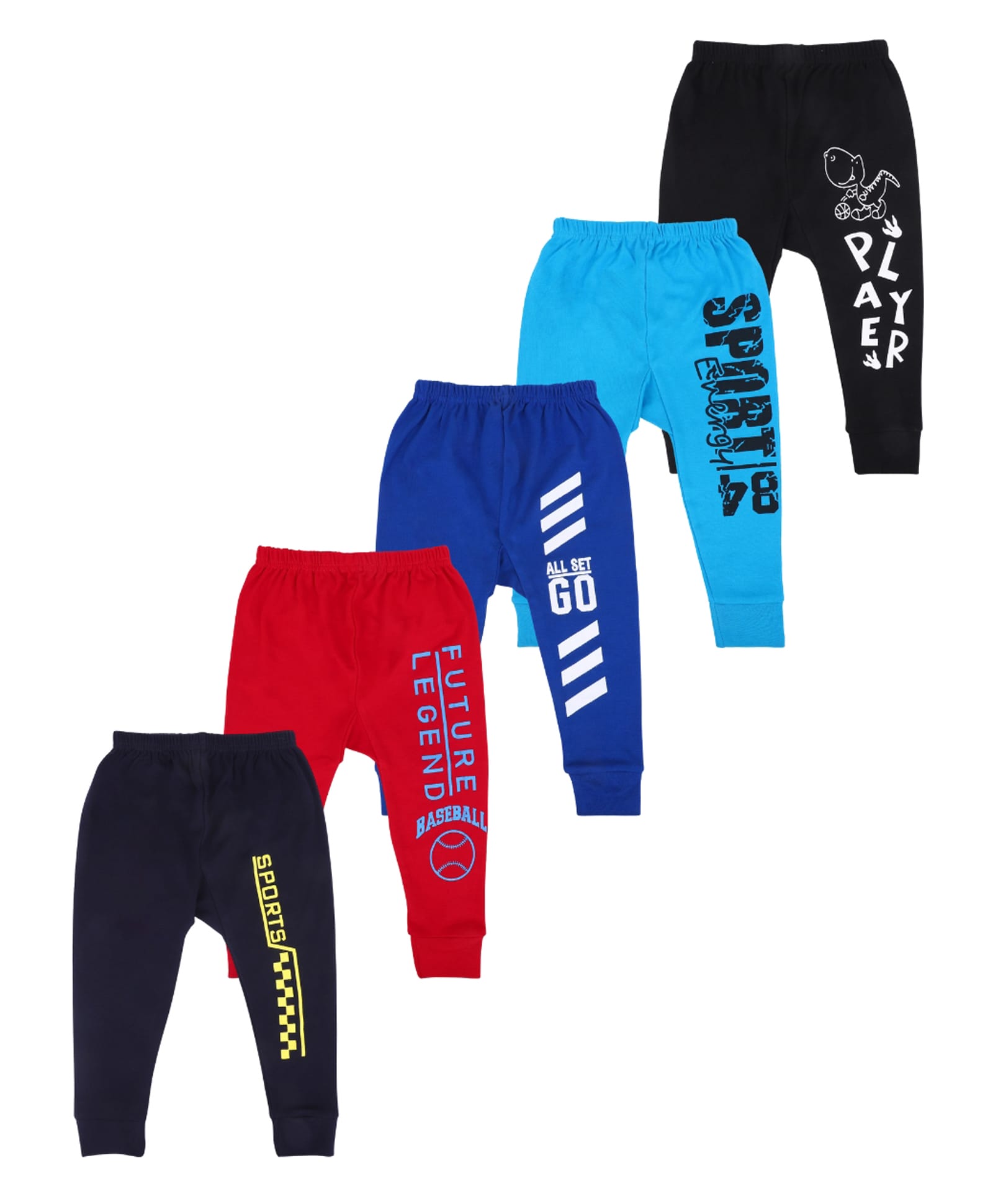 Superminis Cotton Woven Pack Of 5 Dinosaur & Future Text Printed Pajamas - Black Sky Blue Blue Red & Navy Blue-image-49