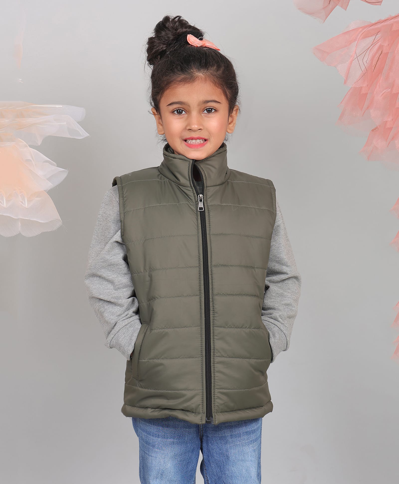 Superminis Woven Sleeveless Solid Light Winter Jacket - Grey-picture-38