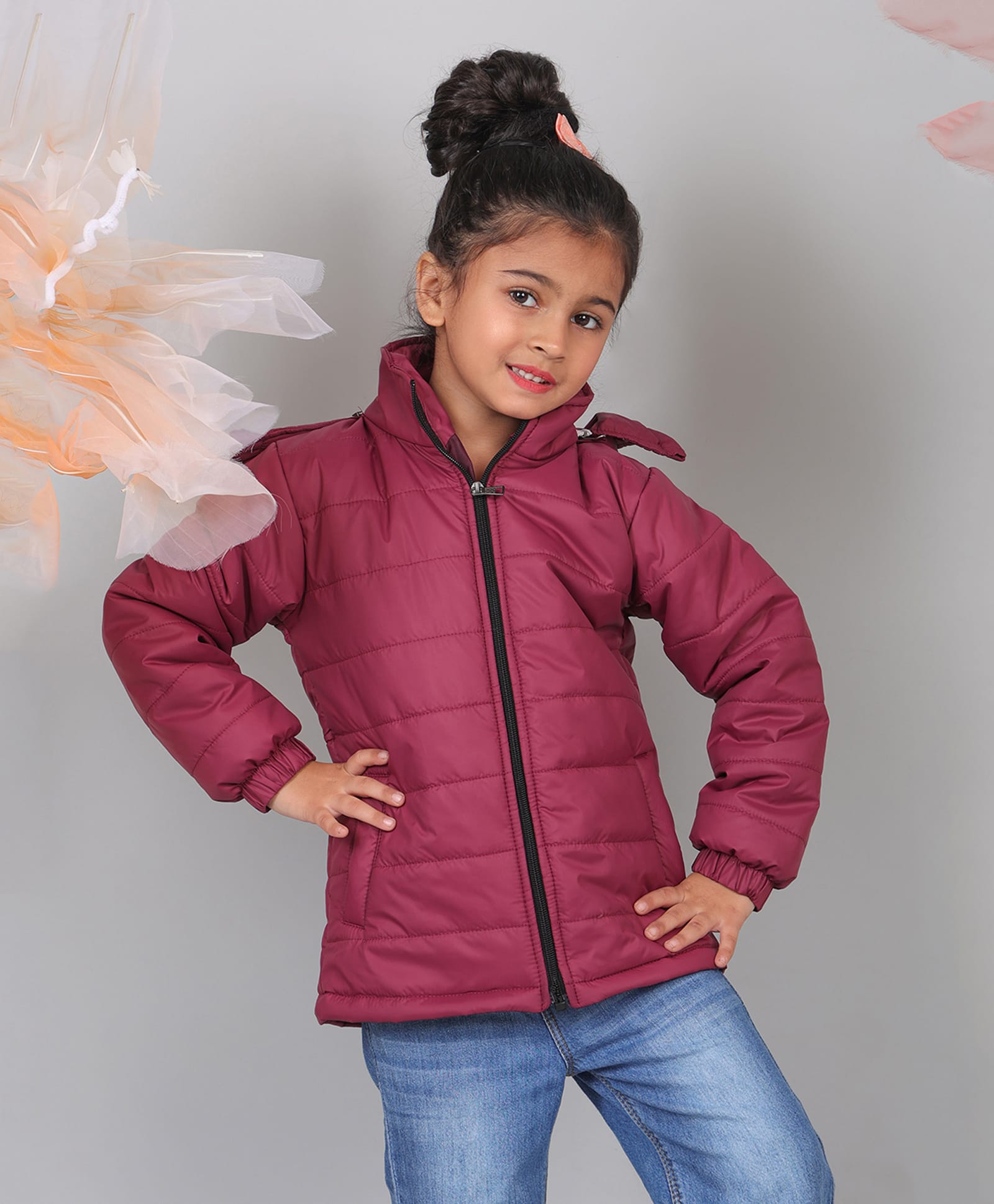 Superminis Woven Full Sleeves Solid Light Winter Jacket - Maroon-picture-14