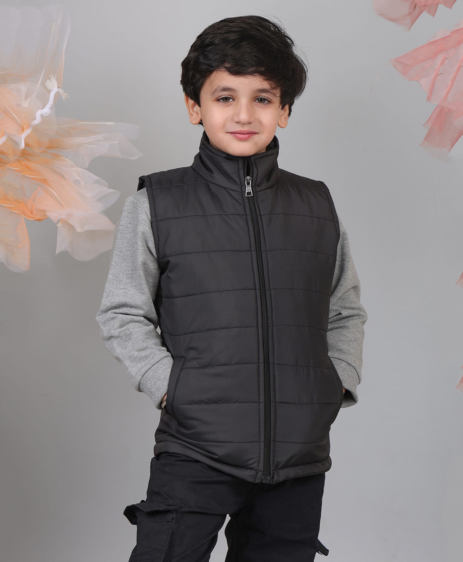 Superminis Woven Sleeveless Solid Light Winter Jacket - Black-picture-37