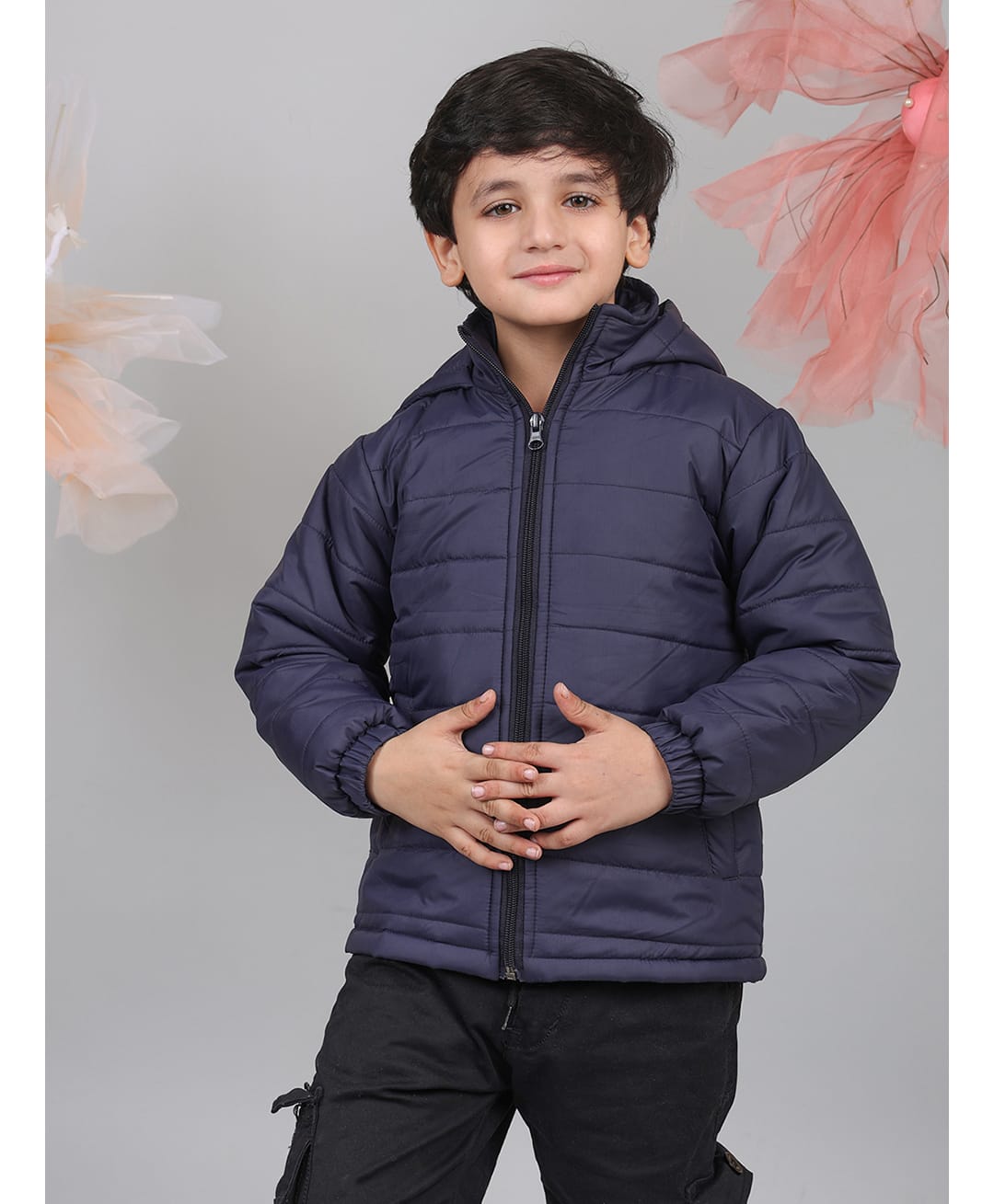 Superminis Woven Full Sleeves Solid Light Winter Padded & Hooded Jacket - Navy Blue-image-37