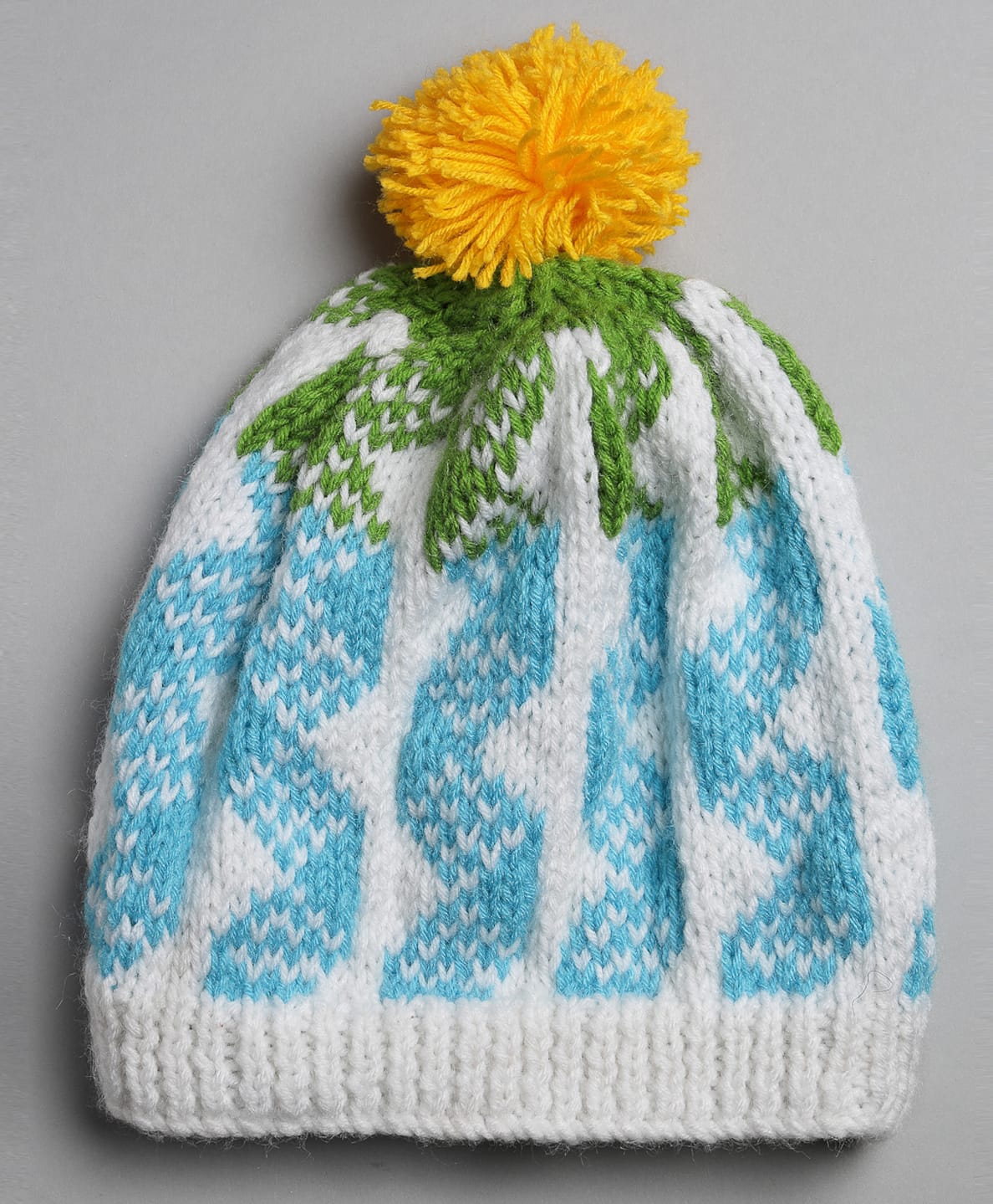 Woonie Hand Knitted Self Designed Pom Pom Embellished Cap - Light Blue - Circumference 47.5 Cm-image-45