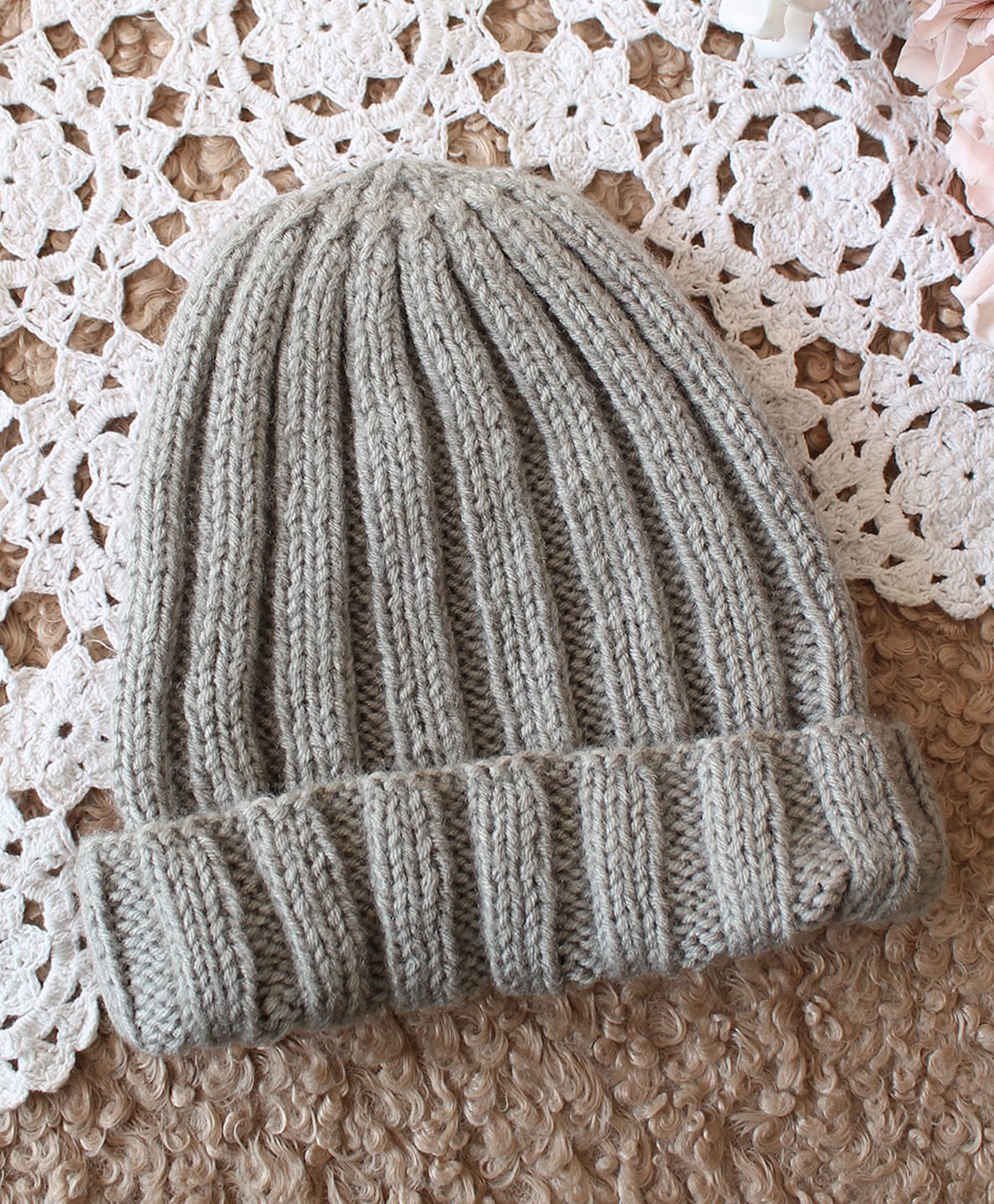 Woonie Hand Knitted Ribbed Cap - Grey - Circumference - 50 Cms-picture-10