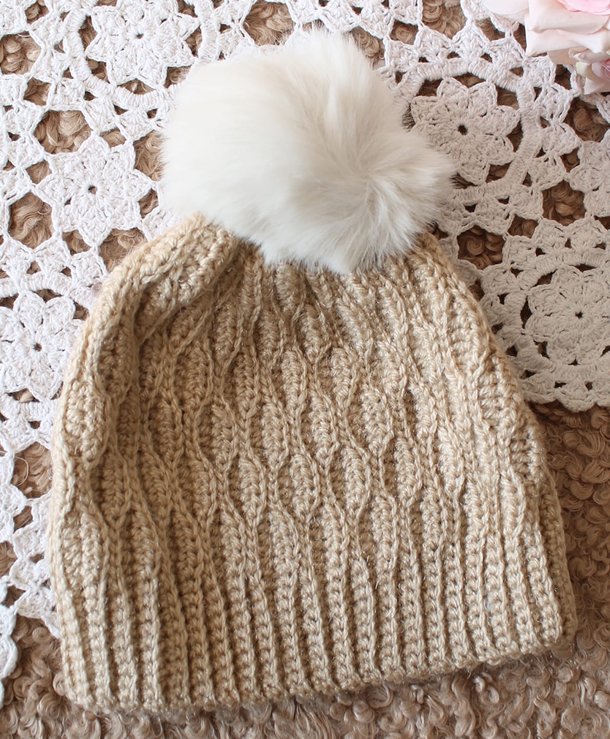 Woonie Hand Knitted Pom Pom Detailed Cap - Beige - Circumference - 47.5 Cms-image-37