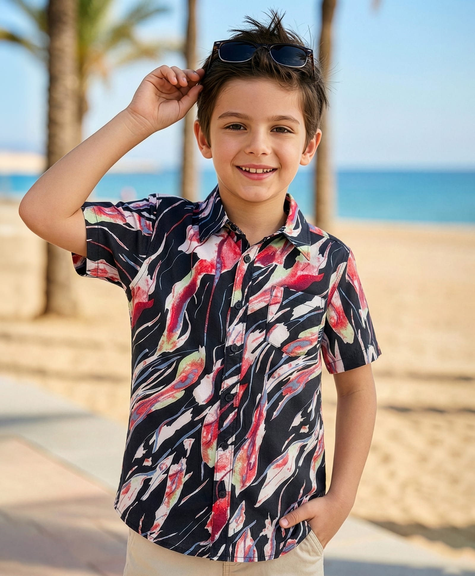 Pine Kids Woven Half Sleeves Shirt With Leaf Print - Multicolor-picture-45