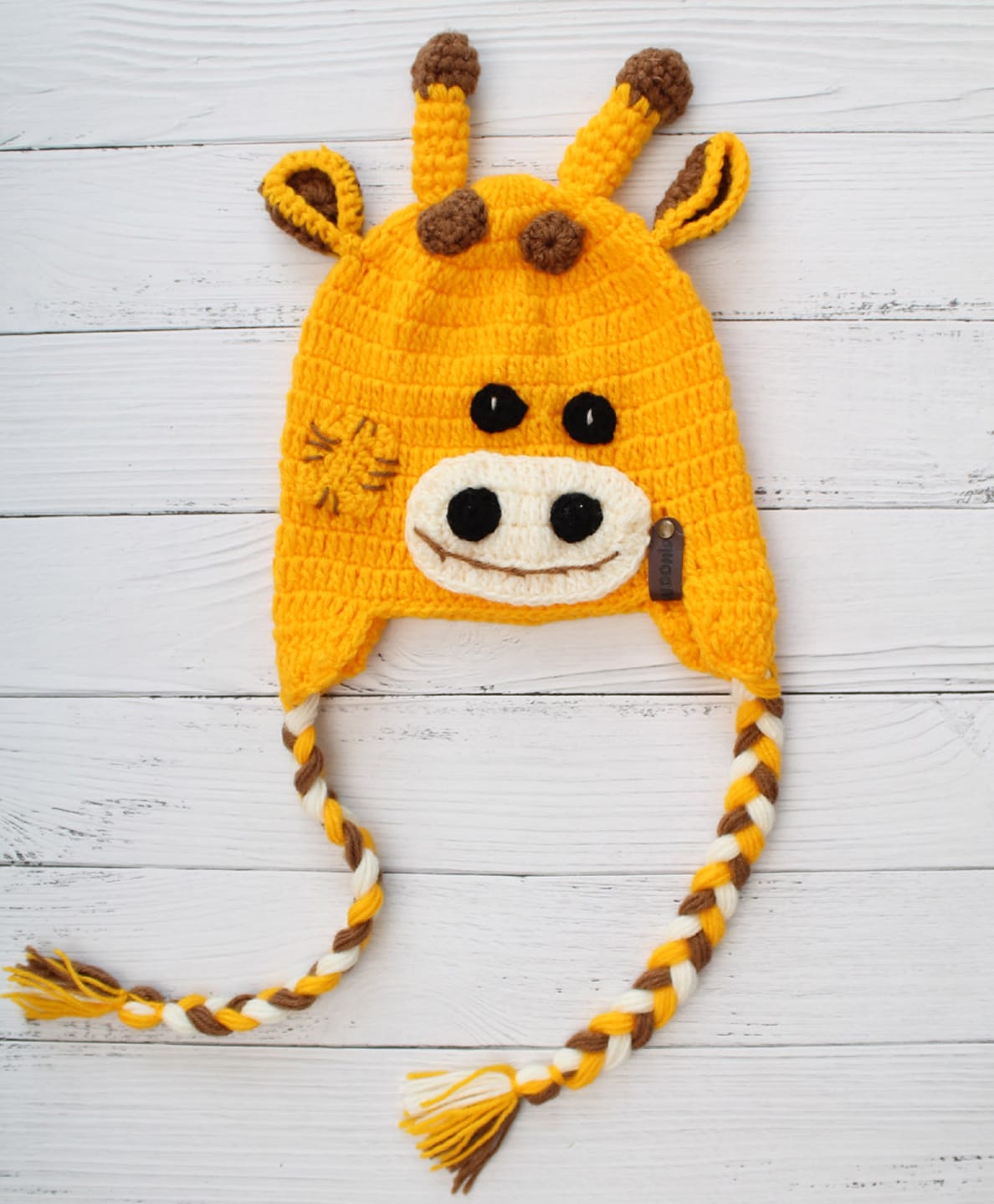 Woonie Hand Knitted Giraffe Designed Cap - Yellow - Circumference - 37.5 Cms-image-40