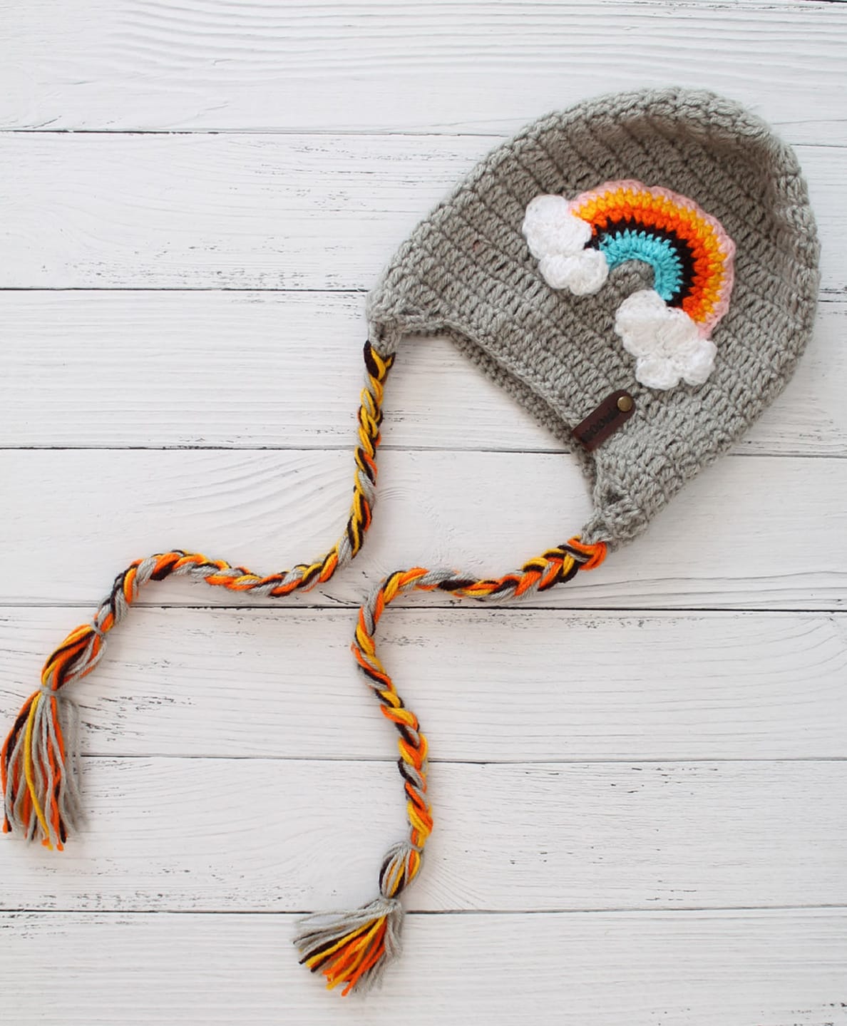 Woonie Handknitted Rainbow Designed Braided Beanie Cap - Grey - Circumference 30 Cms-picture-23