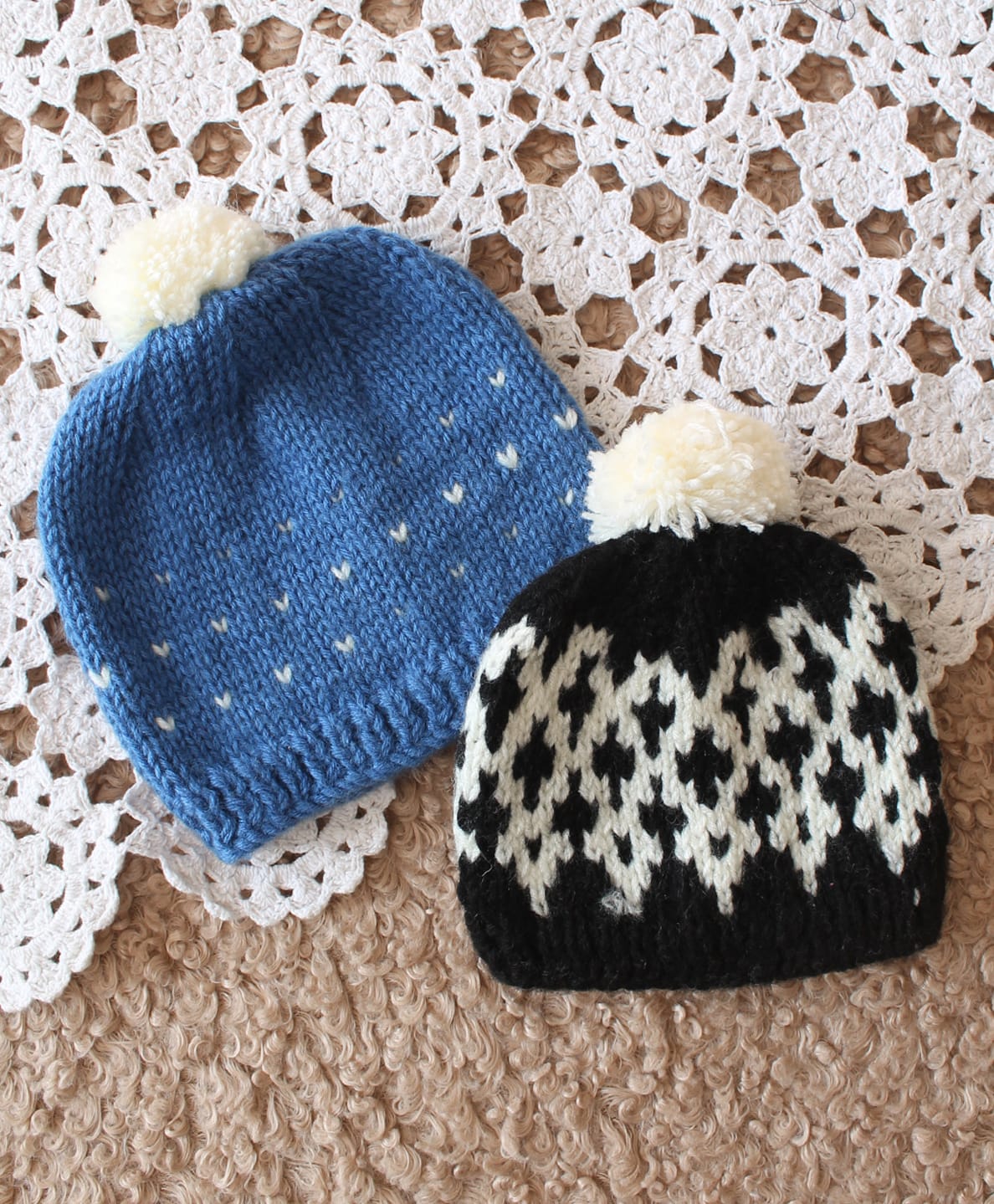 Woonie Handknitted Pack Of 2 Abstract Designed Beanie Caps - Blue & Black - Circumference 35 Cms-picture-26