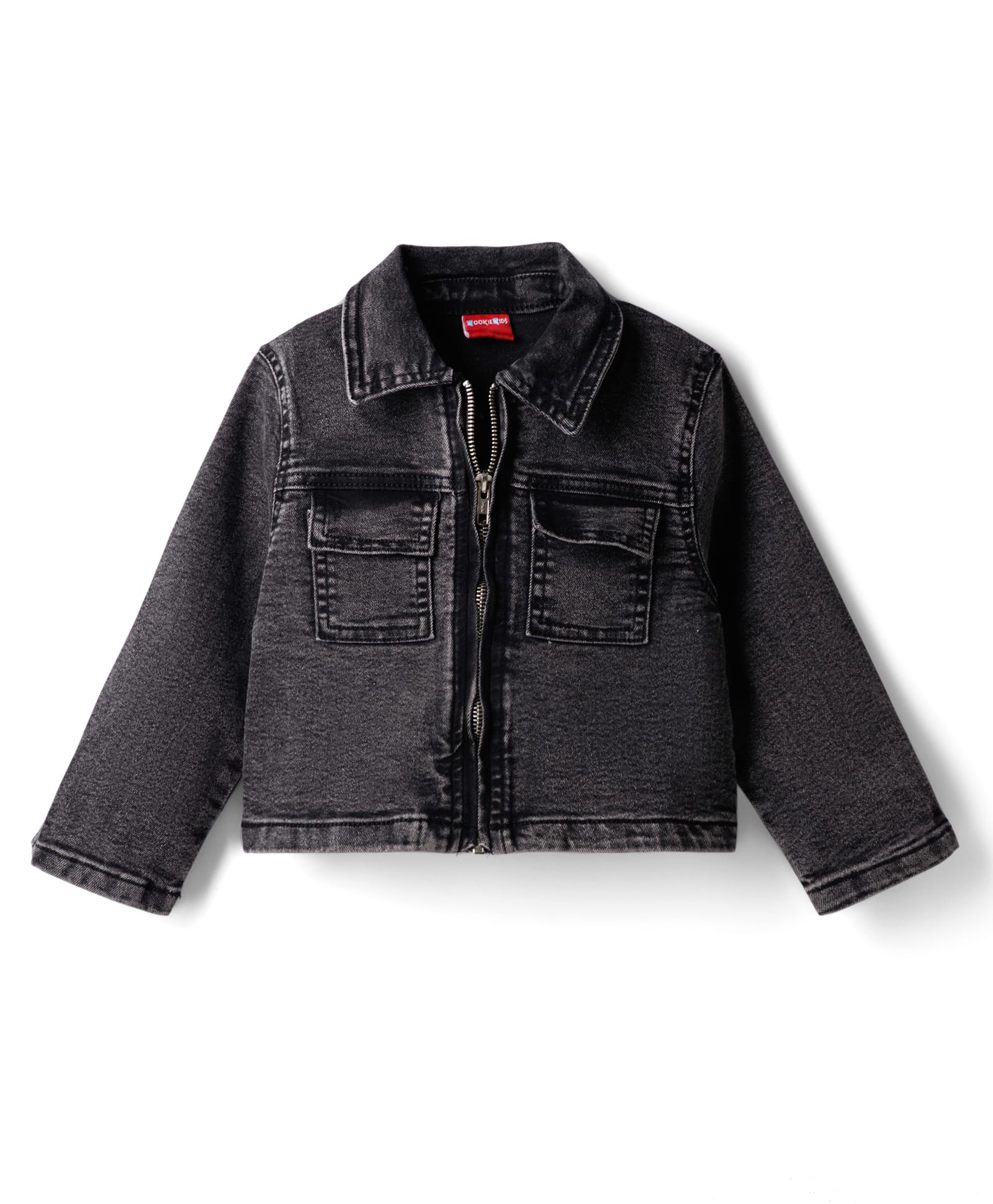 Kookie Kids Woven Full Sleeves Washed Denim Jacket - Charcoal Grey-image-13