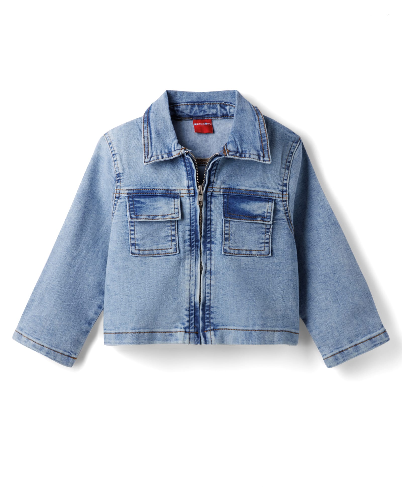 Kookie Kids Woven Full Sleeves Washed Denim Jacket - Light Blue-image-44