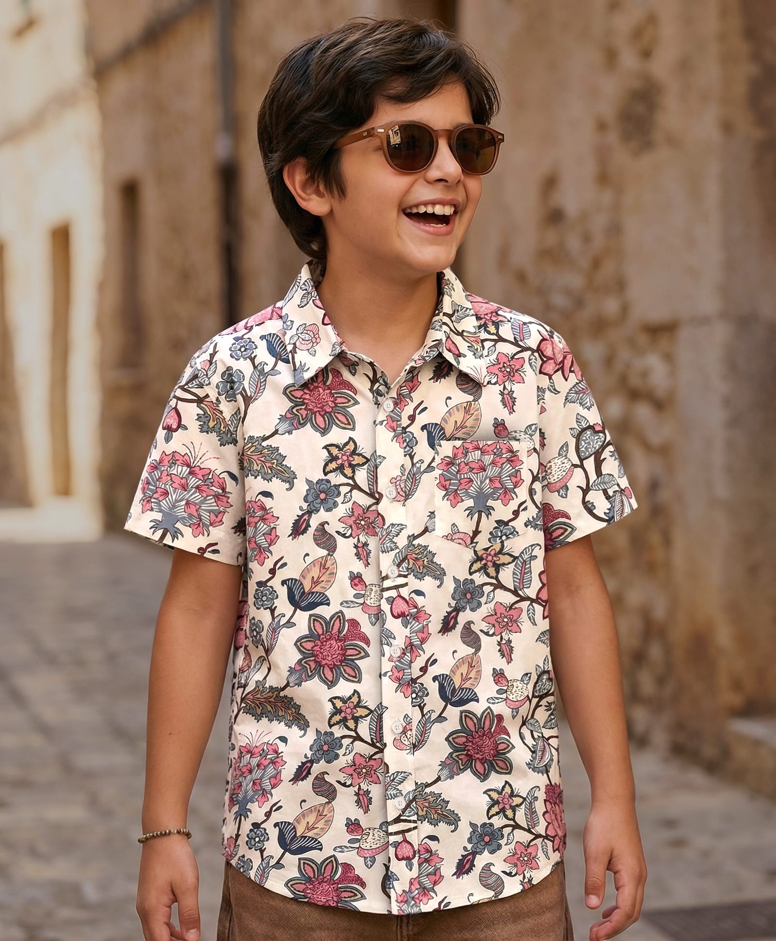 Pine Kids 6-7Y Male Multicolor Floral Print Half Sleeves Woven Shirt-image-44