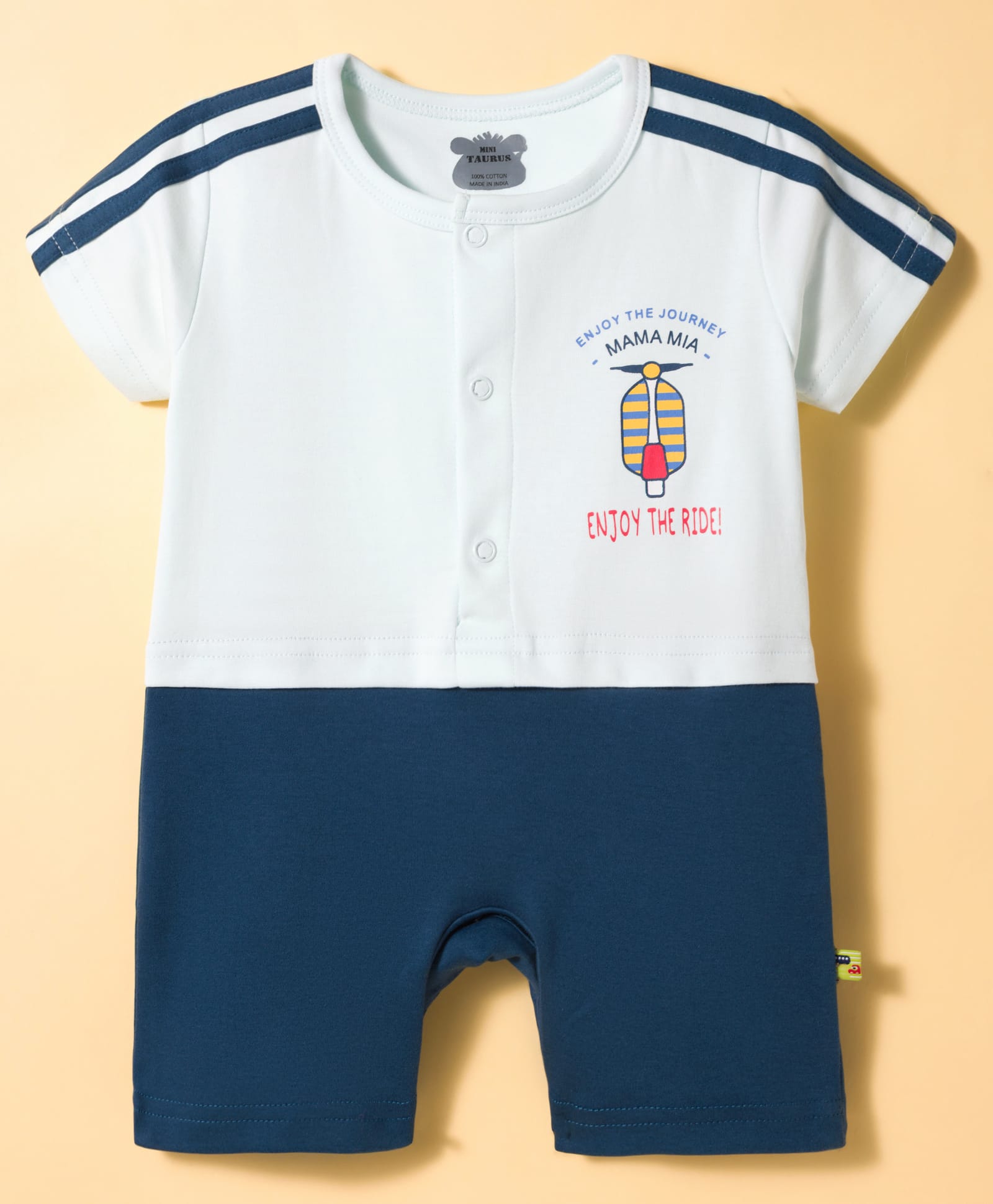 Mini Taurus Interlock Knit Half Sleeves Romper with Text Print - Navy Blue-picture-13