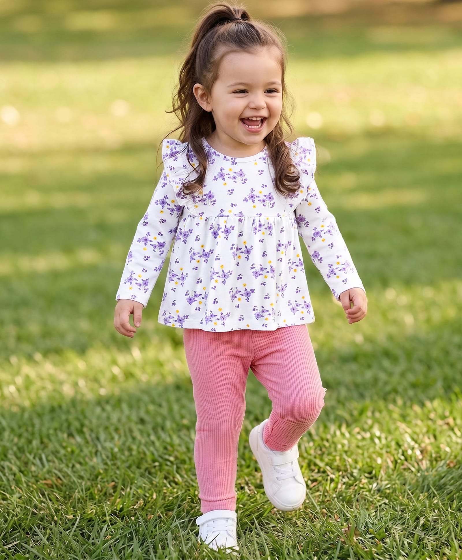 Babyhug Single Jersey Knit Full Sleeves Floral Printed Top & Leggings Set - White & Pink-picture-34