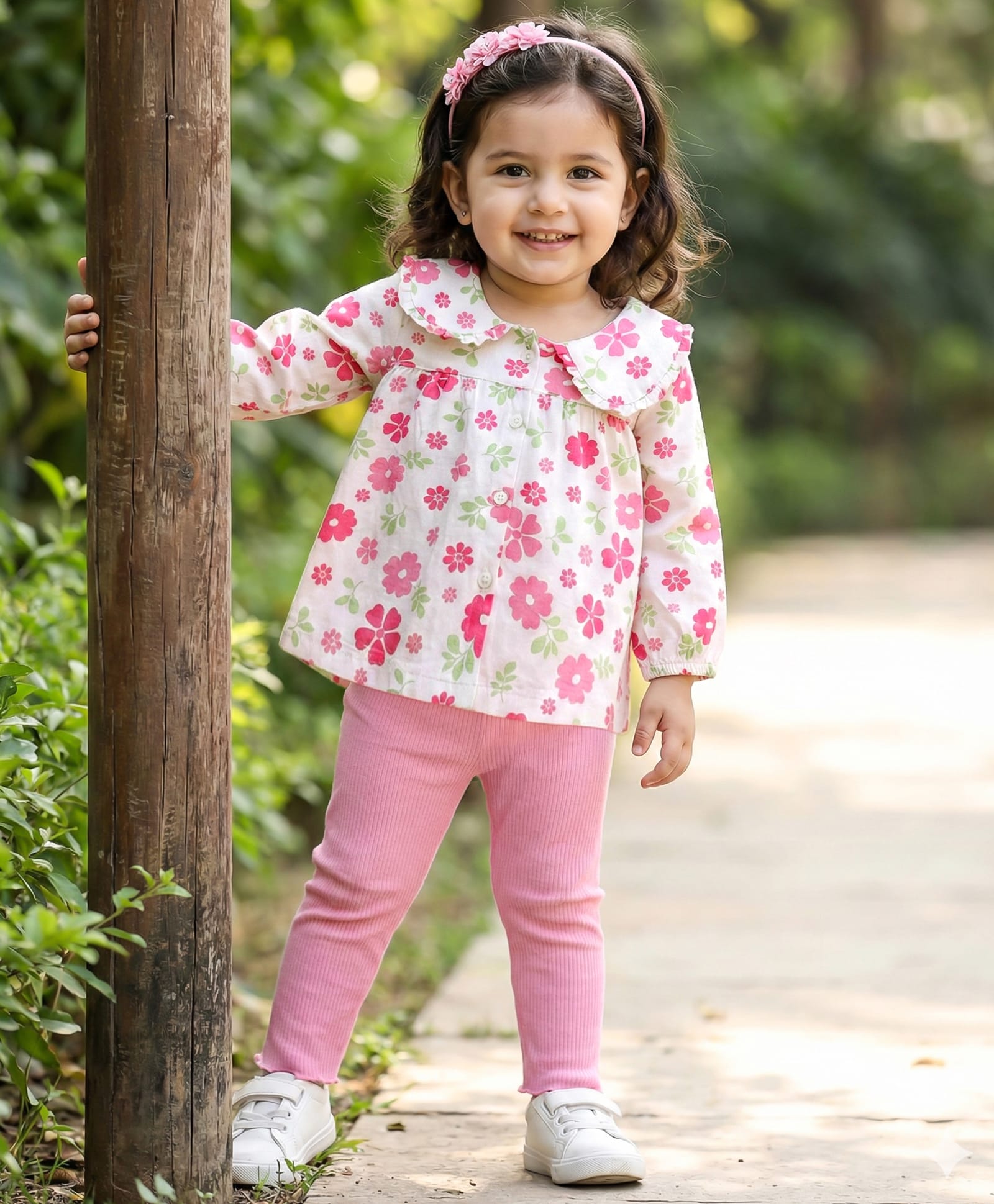 Babyhug Single Jersey Knit Full Sleeves Top & Leggings Set With Floral Print - Multicolor