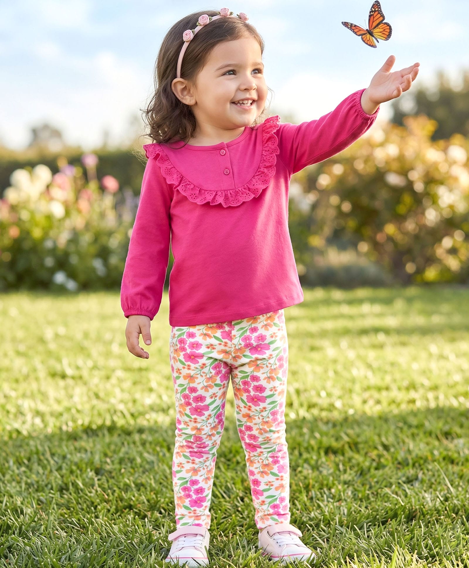 Babyhug Single Jersey Knit Full Sleeves Top & Leggings Set With Floral Print - Pink-picture-23