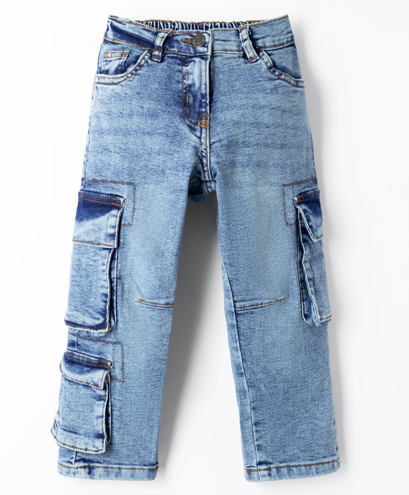kookie kids india Kookie Kids Full Length Washed Denim Jeans with Cargo Pockets - Light Blue-picture-12