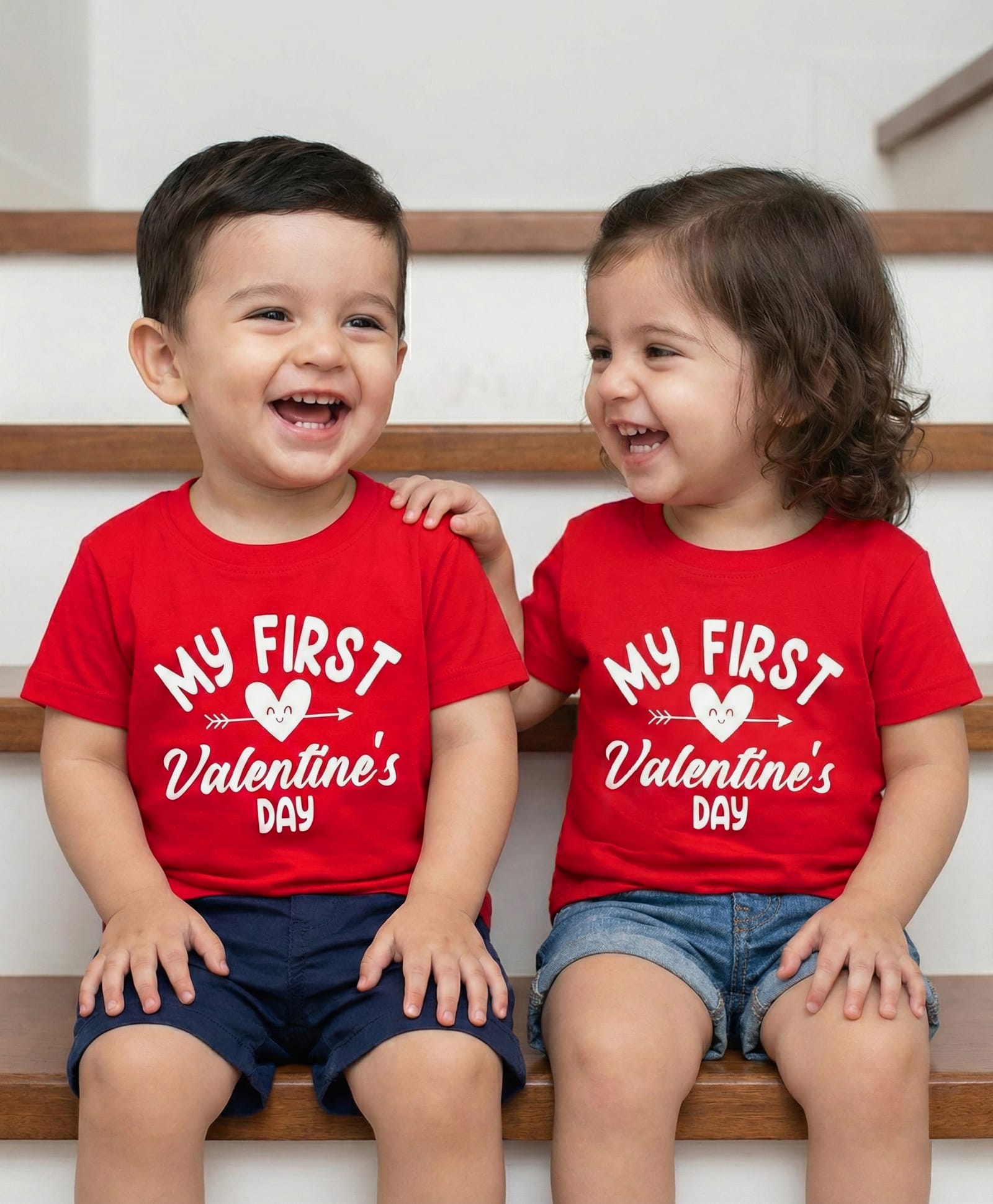 Doodle Poodle 100% Cotton Knit Half Sleeves T-Shirt with My First Valentine's Day Print - Red-picture-30