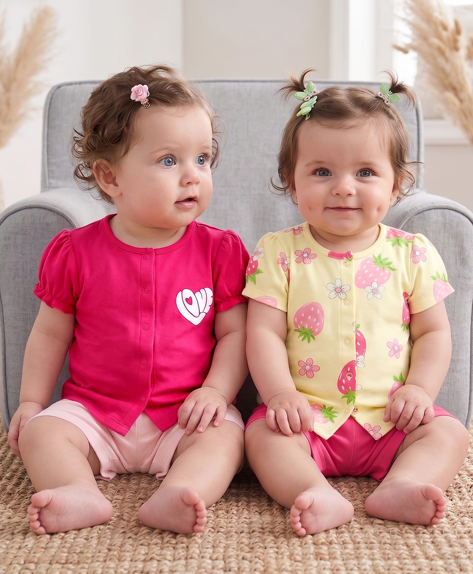 Babyoye Eco Conscious 100% Cotton Knit With Eco Jiva Finish Half Sleeves Jhablas with Strawberry & Floral Print Pack of 2 - Multicolor-picture-17