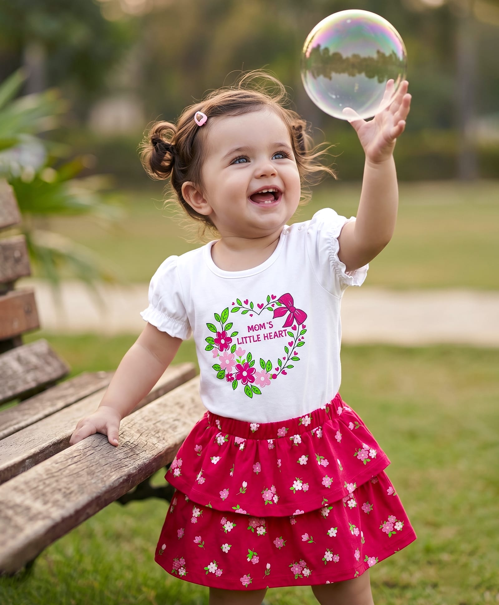 Babyoye Eco Conscious 100% Cotton Knit With Eco Jiva Finish Half Sleeves Top & Skirt Set with Floral Print - Red & White-picture-46